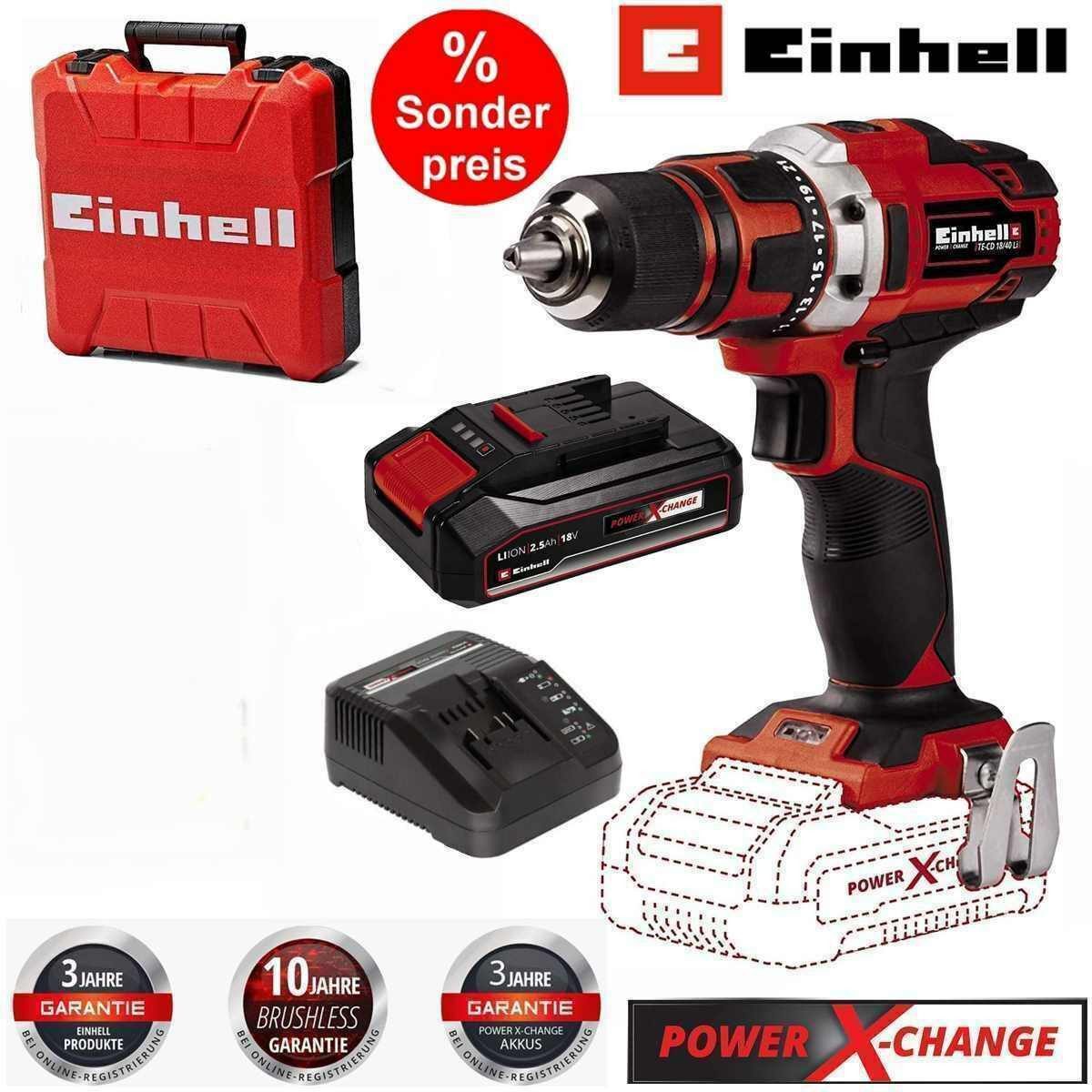 Einhell Akku-Bohrschrauber 18V Bohrschrauber TE-CD 18/40 Li- Akku 2.5 Ah Koffe