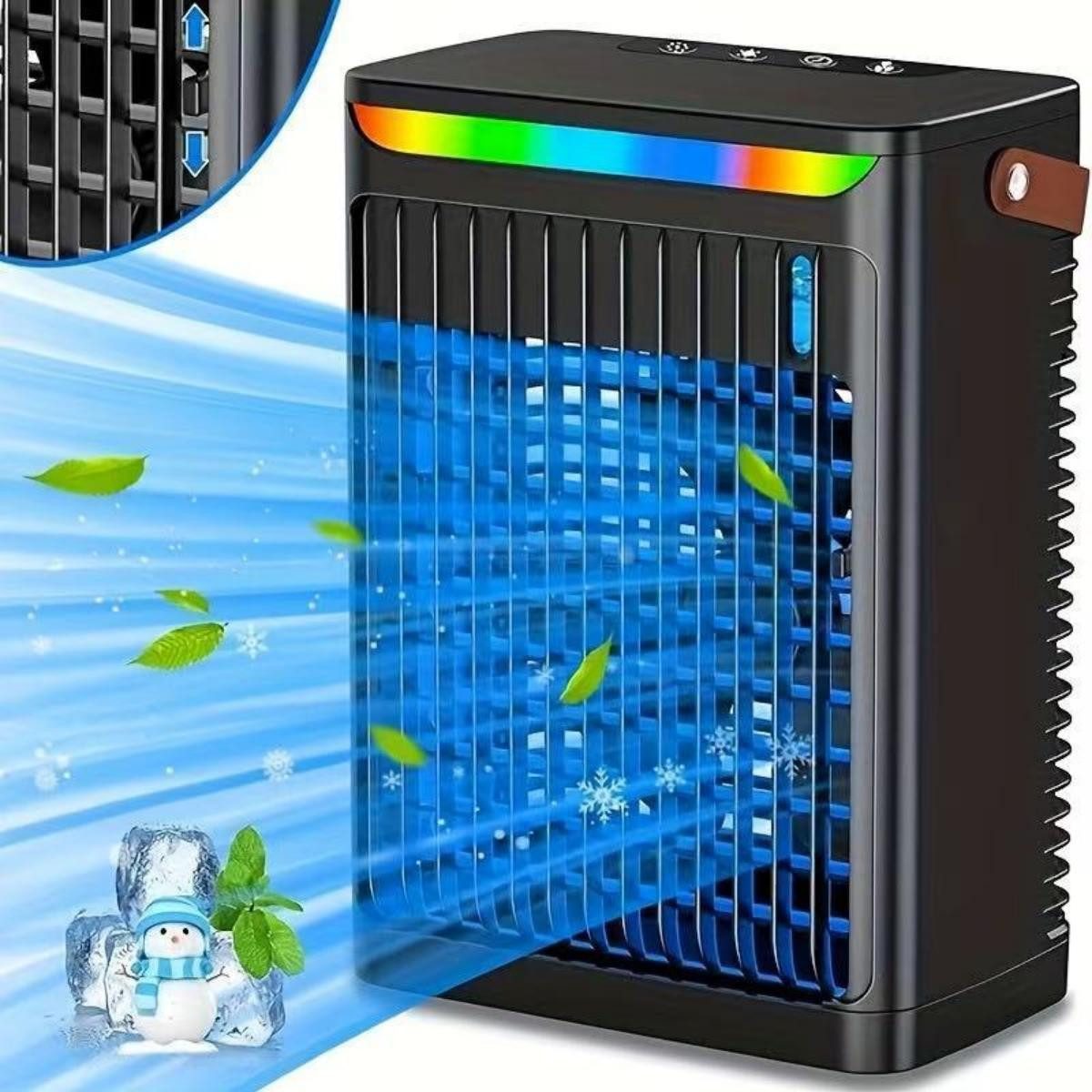 MOPUEA Ventilatorkombigerät Ventilatorkombigerät Tragbarer Luftkühler Klimaanlage Luftbefeuchter, 680ml Tank leise 5 Stufen 75° Oszillation USB Betrieb