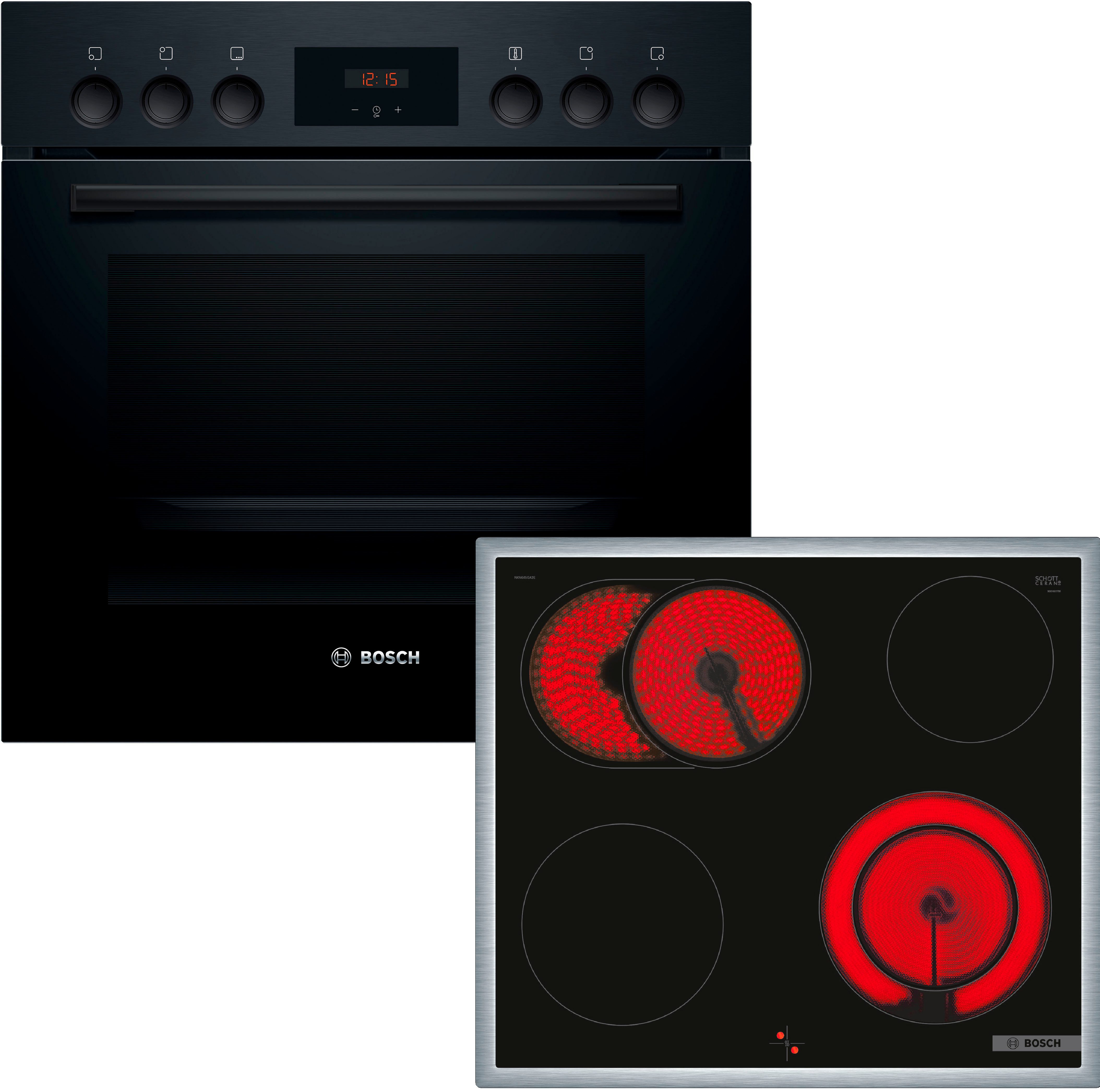 BOSCH Elektro-Herd-Set HND211VB2, mit Teleskopauszug nachrüstbar, Gleichmäßiges Backen auf bis zu 3 Ebenen & Bräterzone für große Bräter