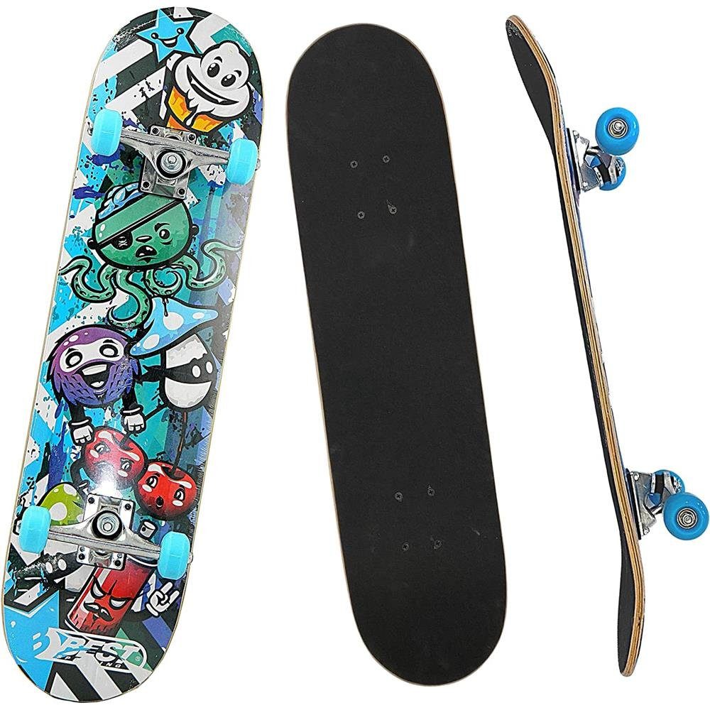 Best Sporting Skateboard Kid Octopus Blue, 78,5 x 20,4 cm Board, 7-fach, mit ABEC 3 Kugellager, Aus Holz und Aluminium, Benutzergewicht 100 kg, Blau