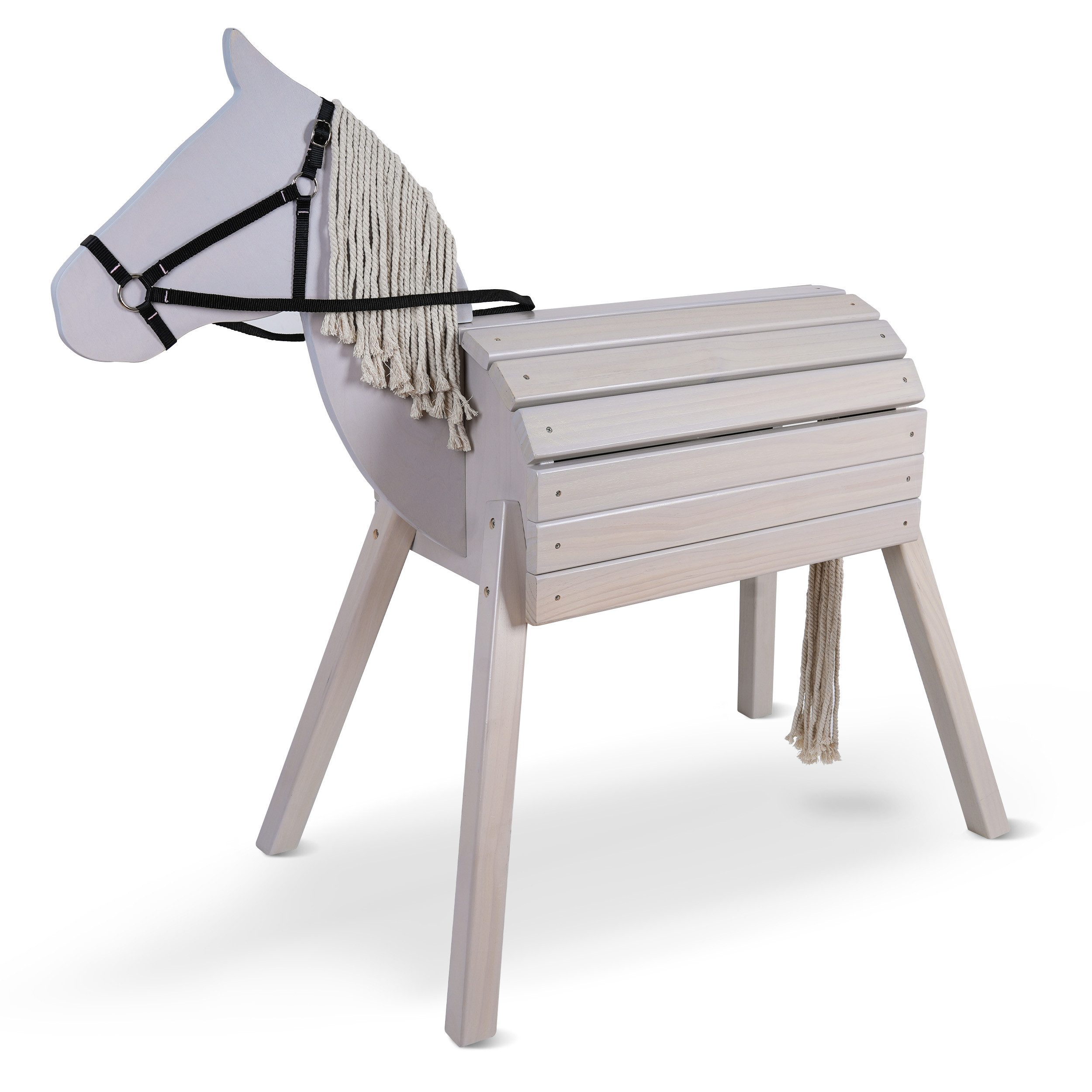 Pink Papaya Holzpferd Reitpferd aus Holz für Kinder, Holzpferd mit Mähne und Schweif, langlebig und wetterfest, fördert Kreativität und Motorik