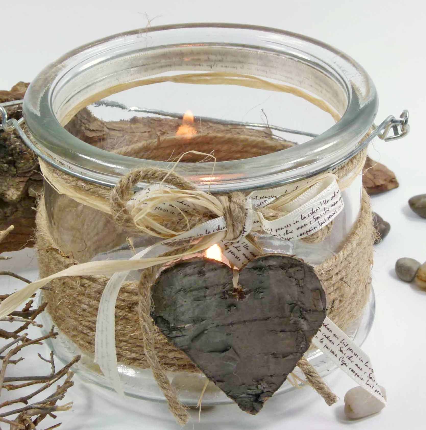 GlasArt Teelichthalter Windlicht Natur Herz Teelichthalter Kerzenhalter Deko-Glas für Kerzen