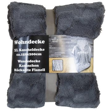 Wohndecke flauschige Kuscheldecke in Kaninchen Felloptik, Trendyshop365, 150x200 cm, Rückseite Flanell-Optik