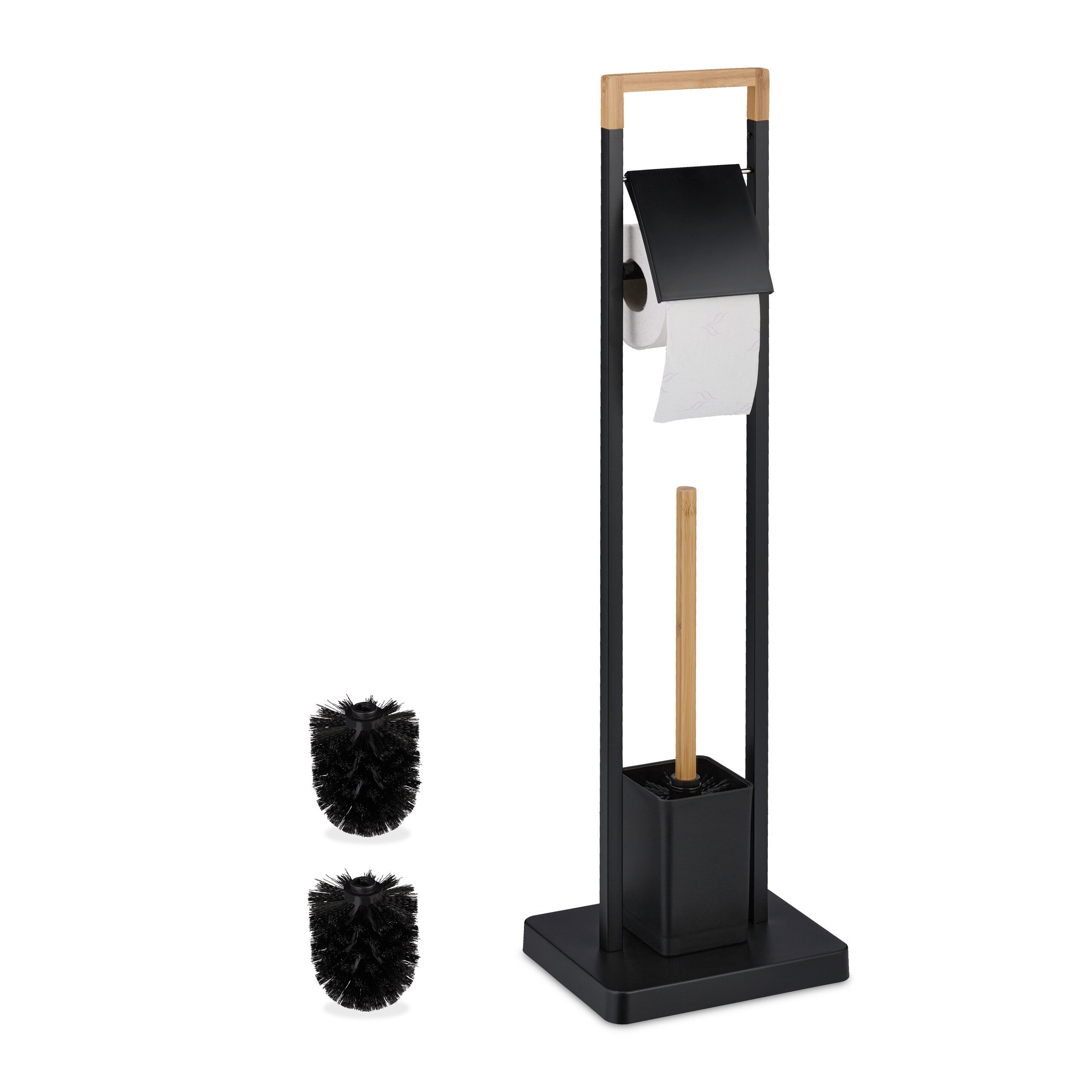 relaxdays WC-Garnitur Bambus & Edelstahl, Schwarz günstig online kaufen