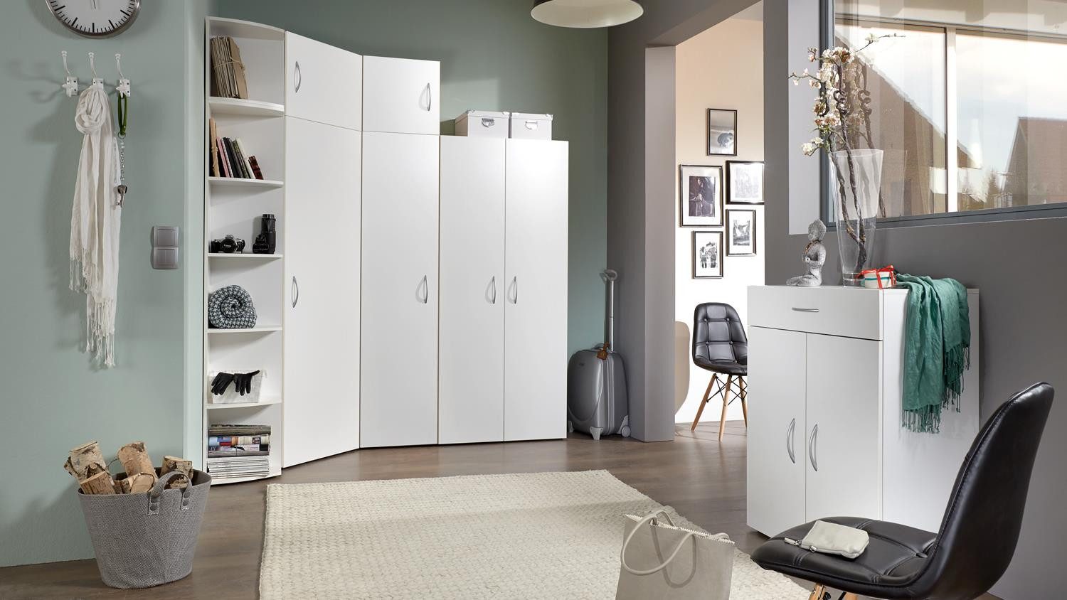 Wimex Garderoben-Set Garderobe MRK 8 teilig Set Eckschrank weiß, (8-St)