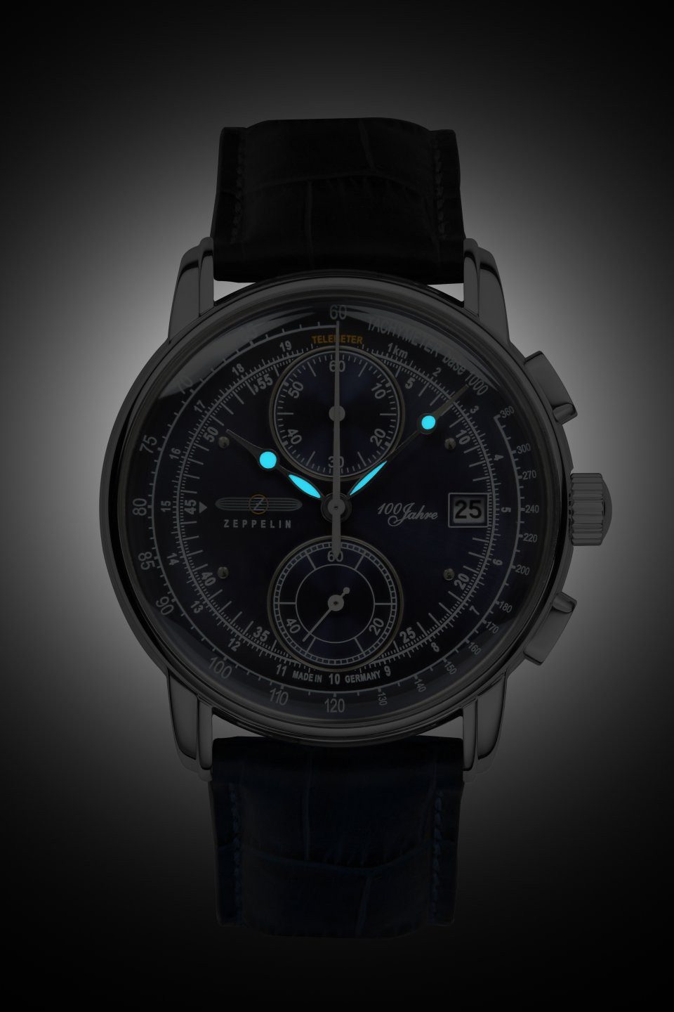 ZEPPELIN Chronograph 100 Jahre 8670-3, Quarzuhr, Armbanduhr, Herrenuhr, Made in Germany, Lederarmband