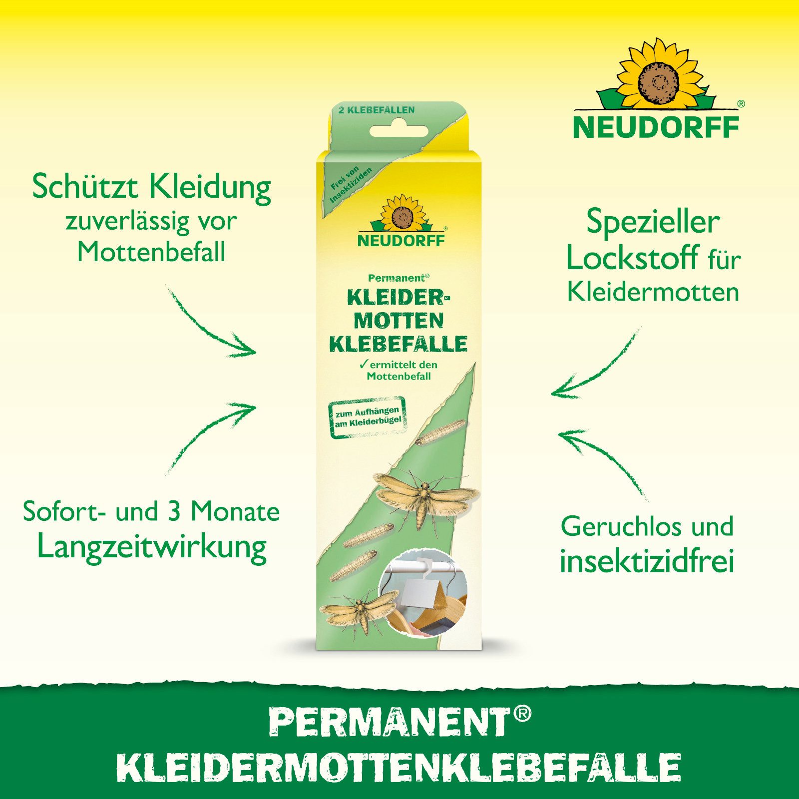 Neudorff Insektenfalle Permanent Kleidermotten-Klebefalle - 2 Stück