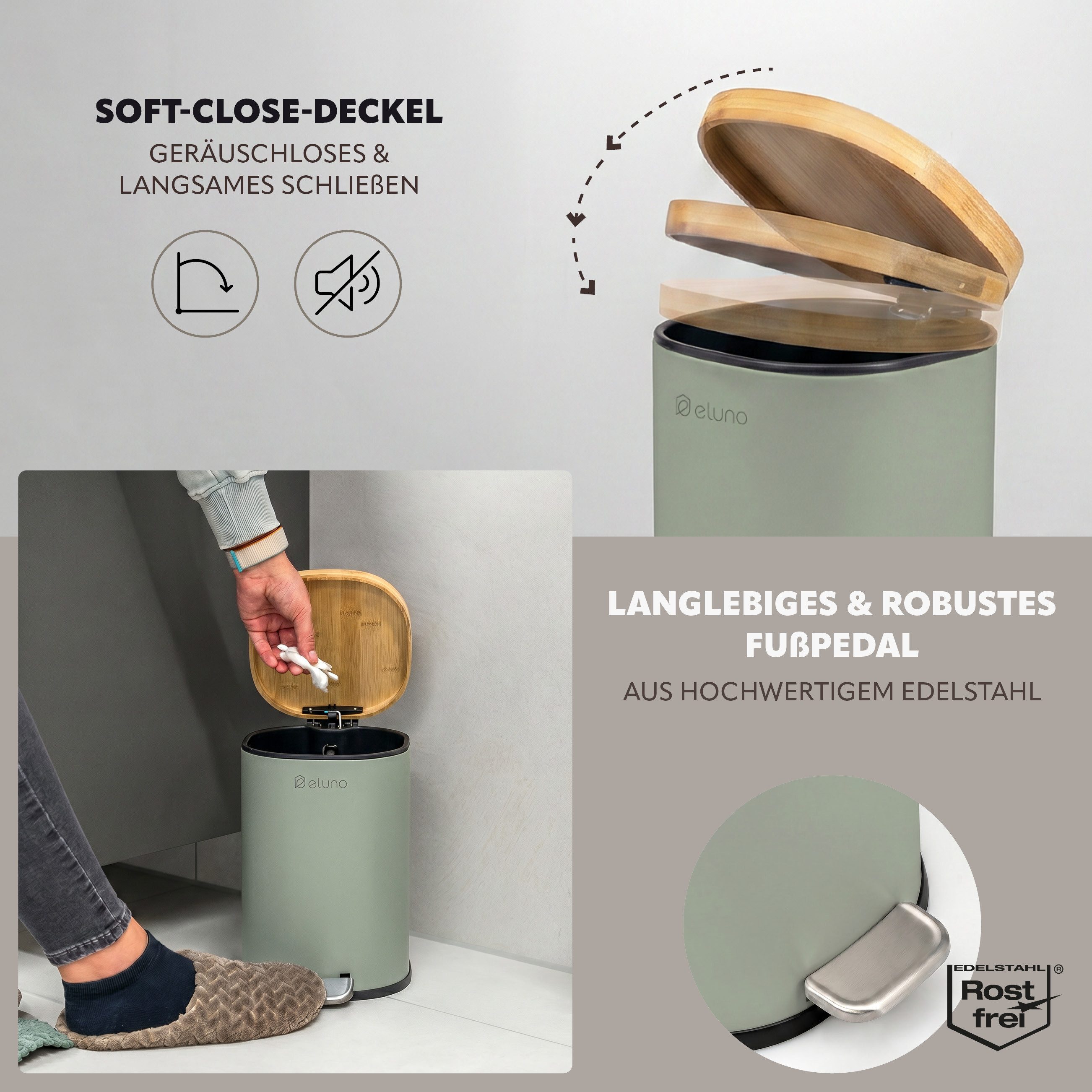 eluno Badaccessoire-Set Badezimmerset aus Metall und Bambus