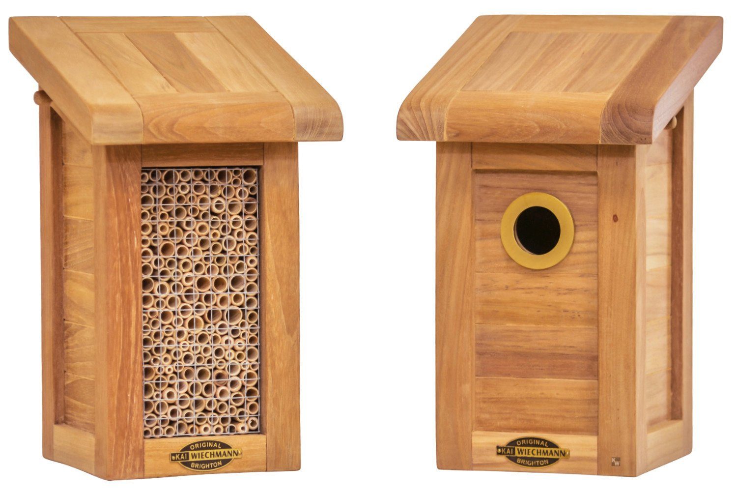 Kai Wiechmann Nistkasten Premium Teak Nistkasten Set für Bienen & Gartenvögel zum Vorteilspreis, unbehandeltes Teakholz und abnehmbare Dächer