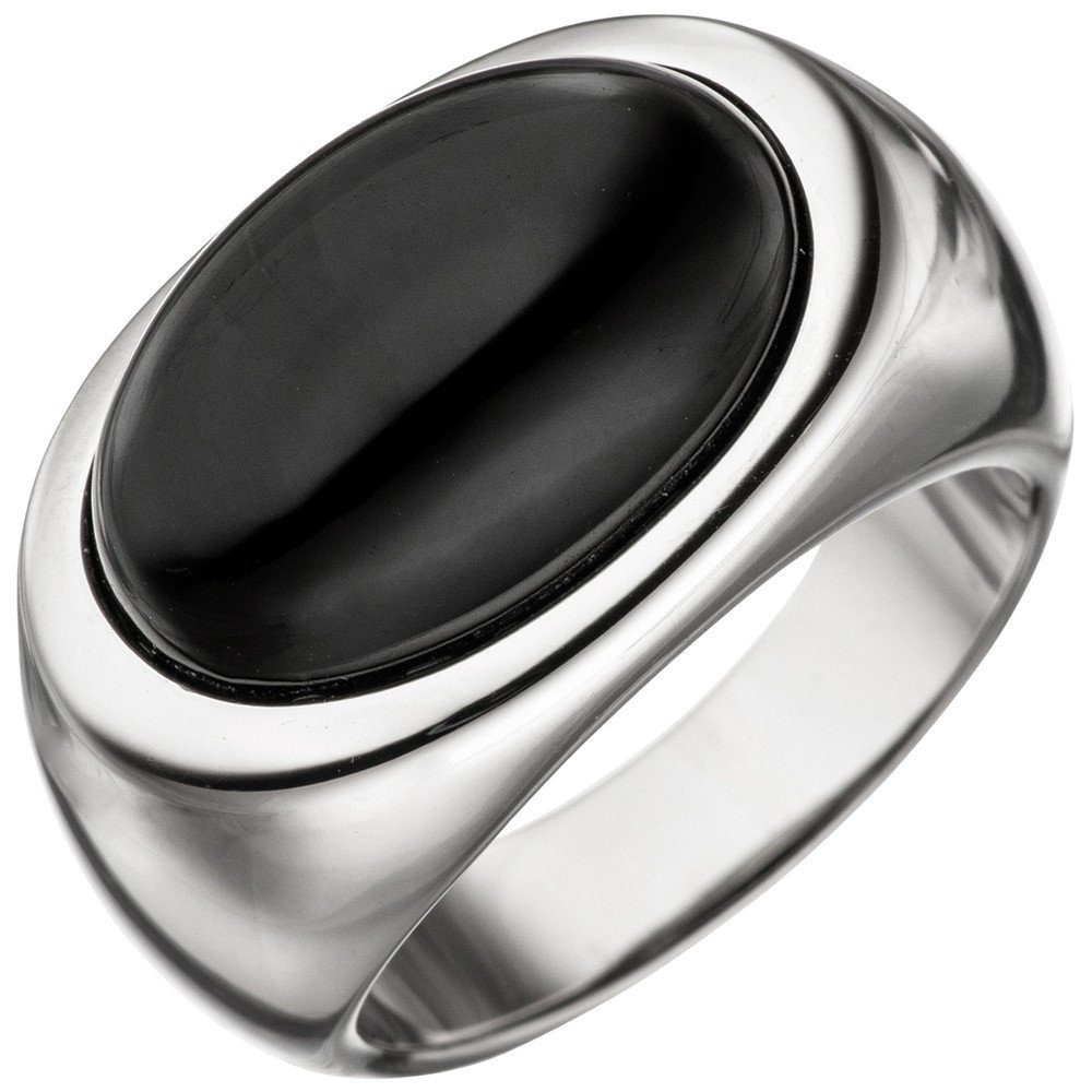 Schmuck Krone Silberring Breiter Ring Damenring mit Onyx oval schwarz 925 Silber Onyxring Fingerring, Silber 925 | Silberringe
