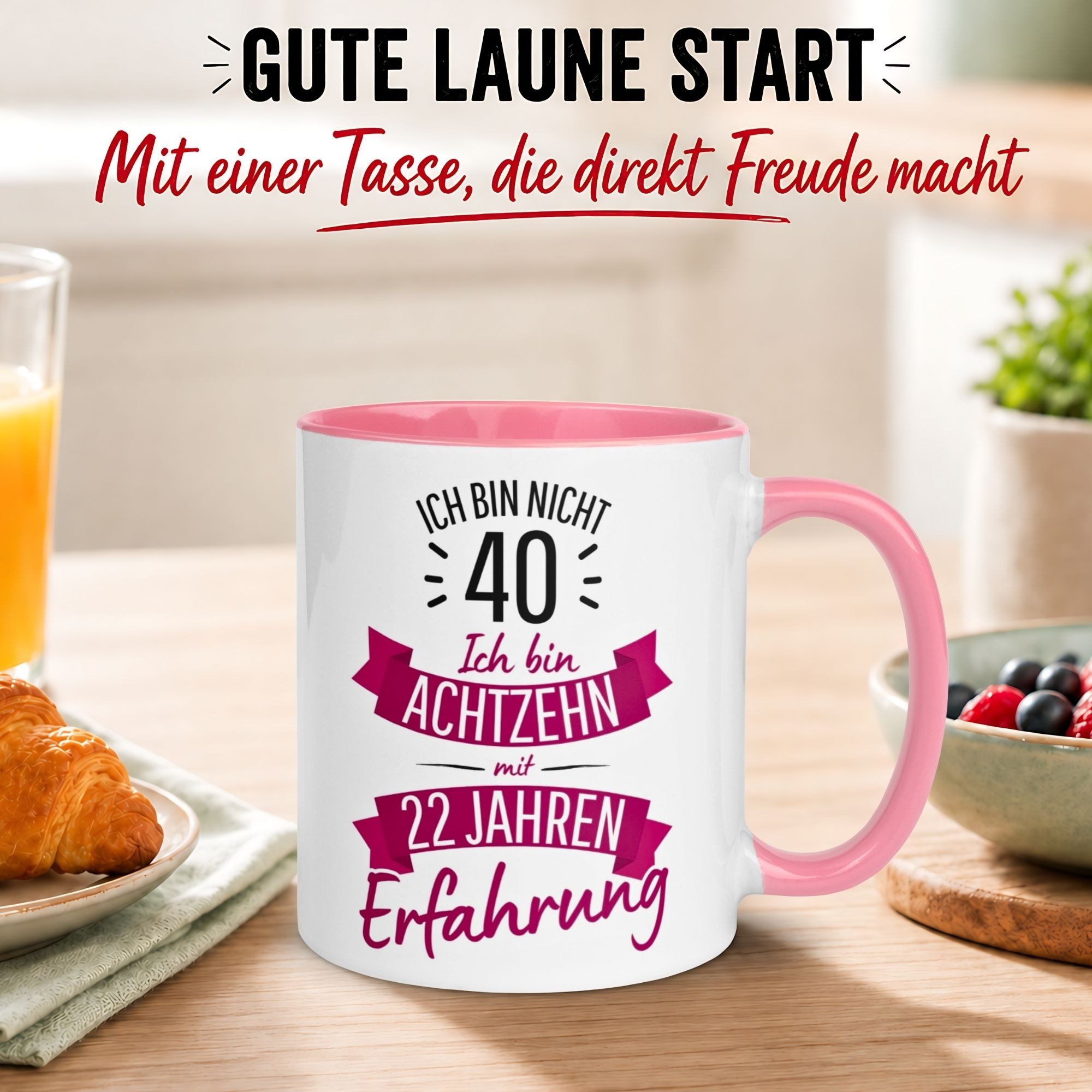 Momentals Tasse 40 Geburtstag Frau – „Nicht 40 – Ich hab Erfahrung“ – Geschenk Frauen, Gratis Versand · Links-&Rechtshänder · Spülmaschinenfest