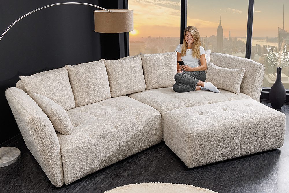 riess-ambiente Big-Sofa ROYAL 295cm champagnerbeige-Bouclé, Federkernpolsterung, Nosagfederung, Einzelartikel 1 Teile, XXL-Couch mit Kissen & Rundum-Bezug - ideal für Gäste- und Wohnzimmer