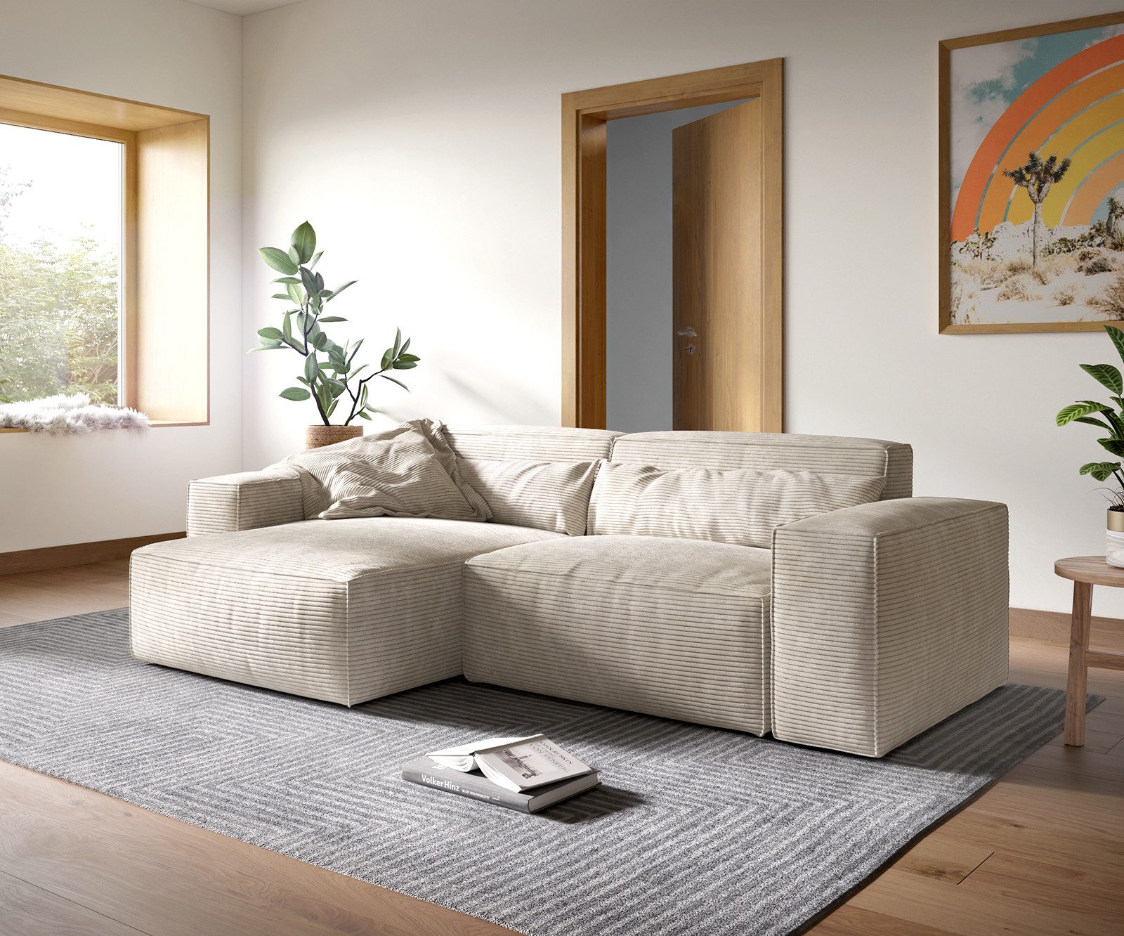 DELIFE Ecksofa Sirpio, XL Cord Beige 270x170 cm Recamiere variabel