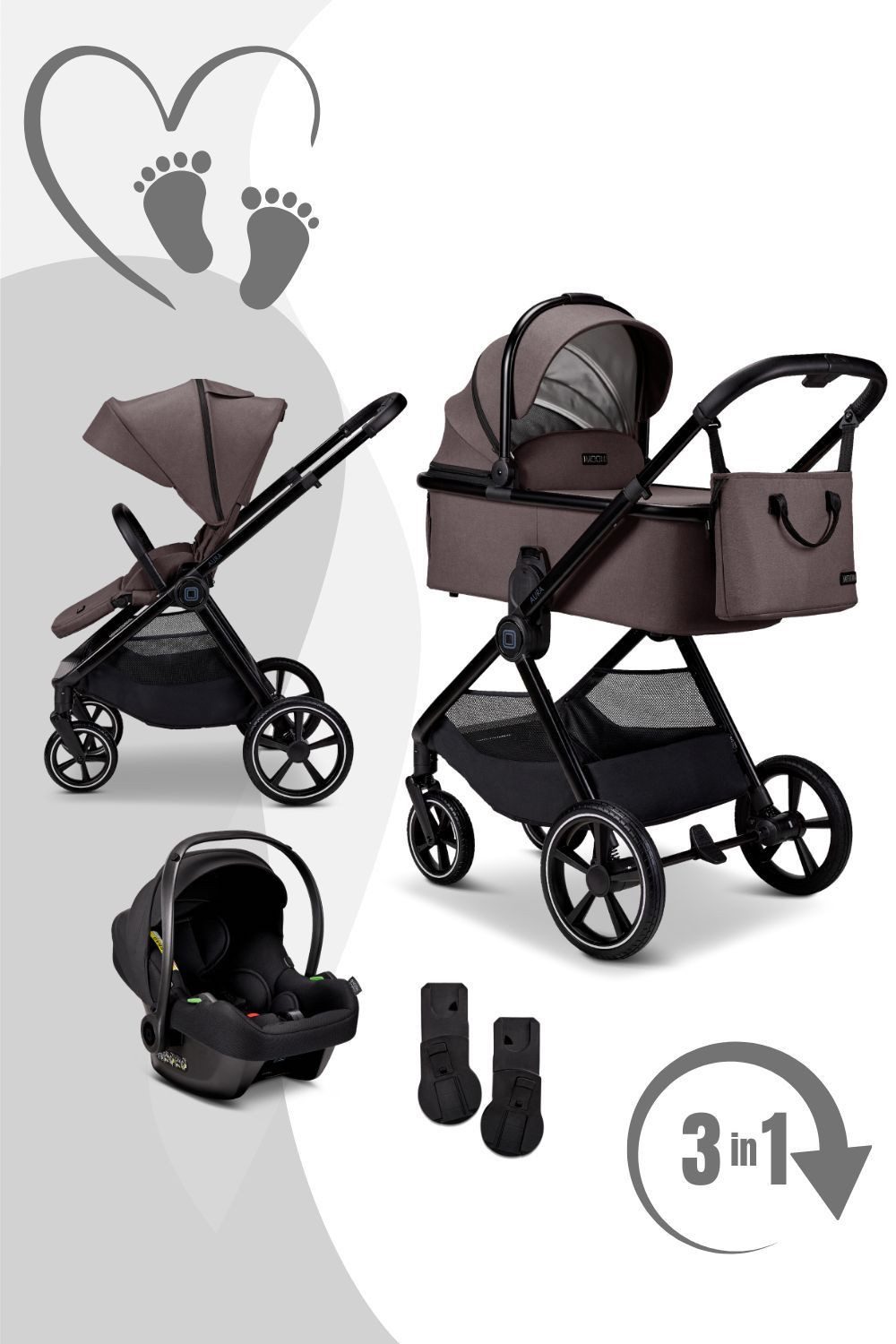 Moon Kombi-Kinderwagen Aura Set mit Cosmo 2.0 3in1 Kinderwagenset