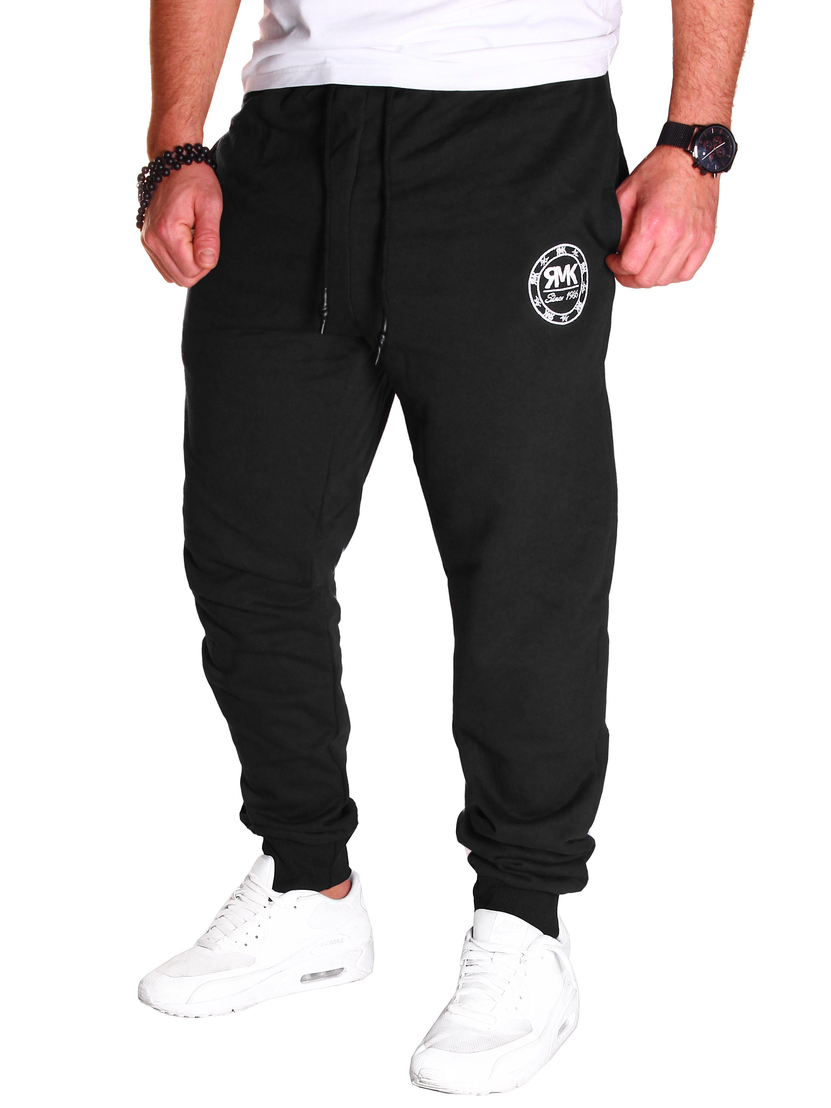 RMK Jogginghose Herren Trainingshose Fitnesshose Sporthose Sweatpants bequem gemütlich elastischer Bund Schwarz