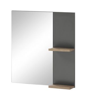Furn.Design Badspiegel Furn.Design (in anthrazit matt und Eiche, 60 x 65 cm mit Ablage), wahlweise mit LED-Beleuchtung