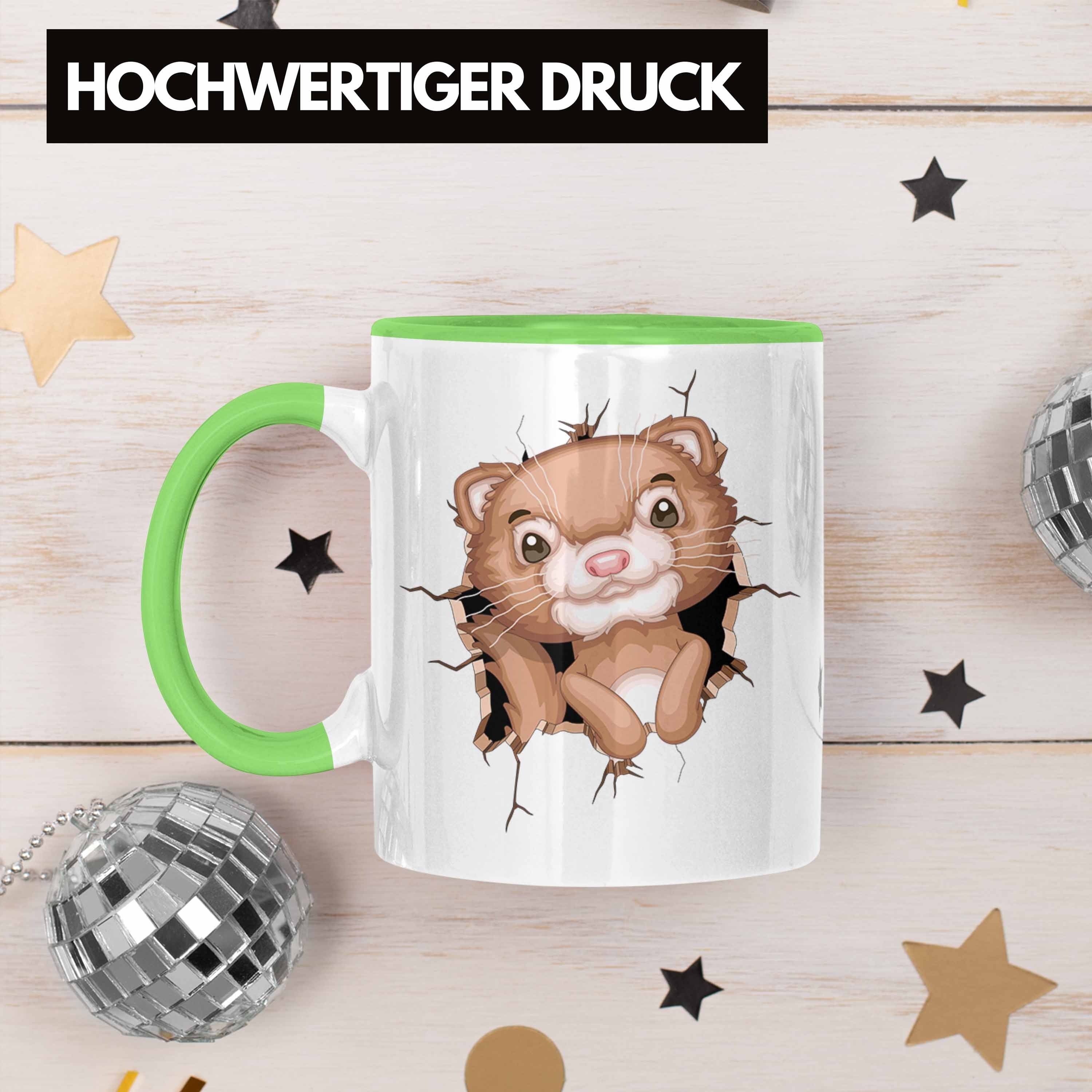 Trendation Tasse Otter 3D Grafik Tasse Grün Lustige Otter-Liebha Geschenkdidee Kaffee-Becher