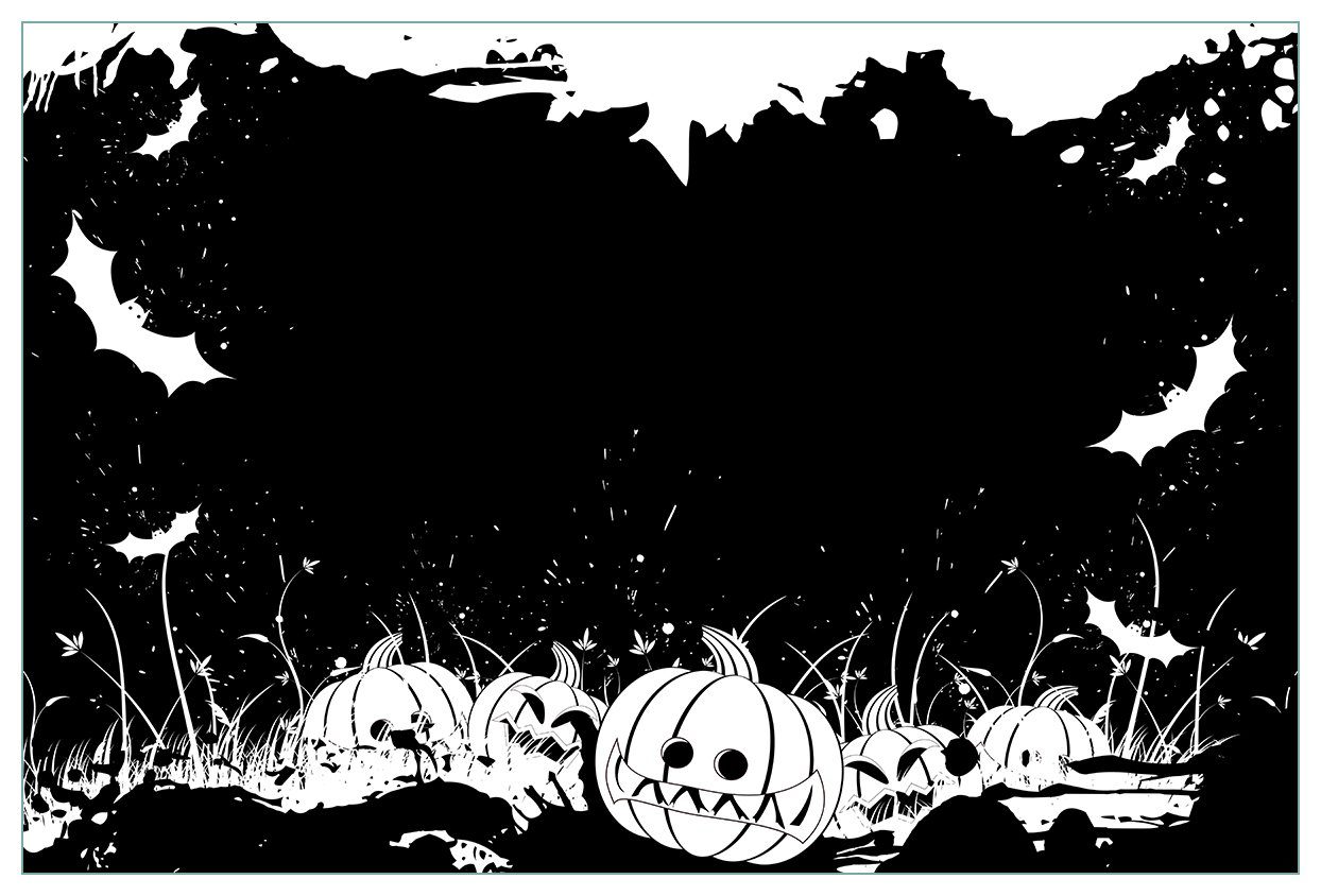 Wallario Küchenrückwand Halloween - Kürbisse und Fledermäuse in schwarz-weiß, Comic Stil, (1-tlg)