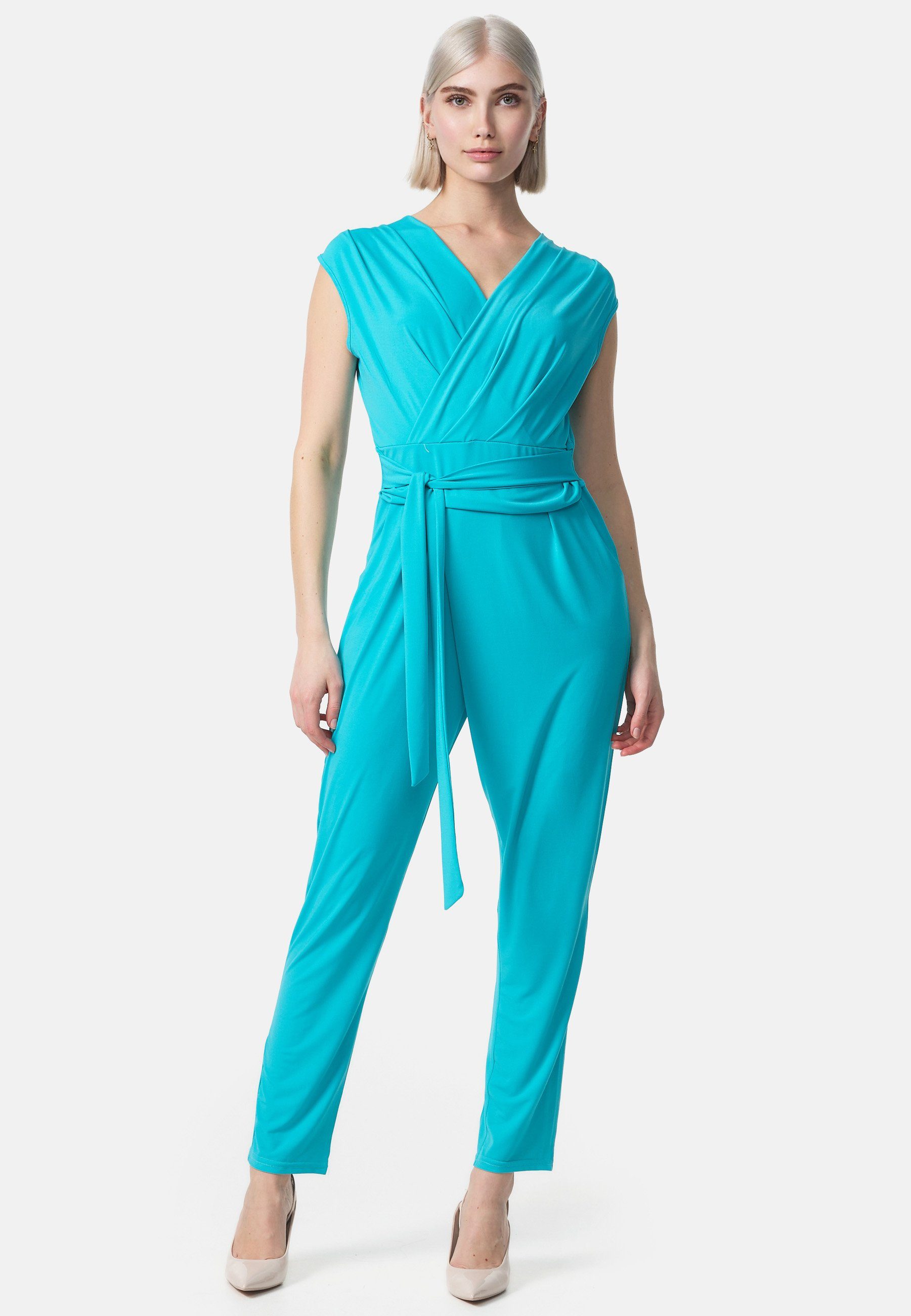 ohne Ärmel Overall PM-36 Einheitsgröße) PM Wickeloptik Blau mit Bindegürtel Jumpsuit (Business SELECTED