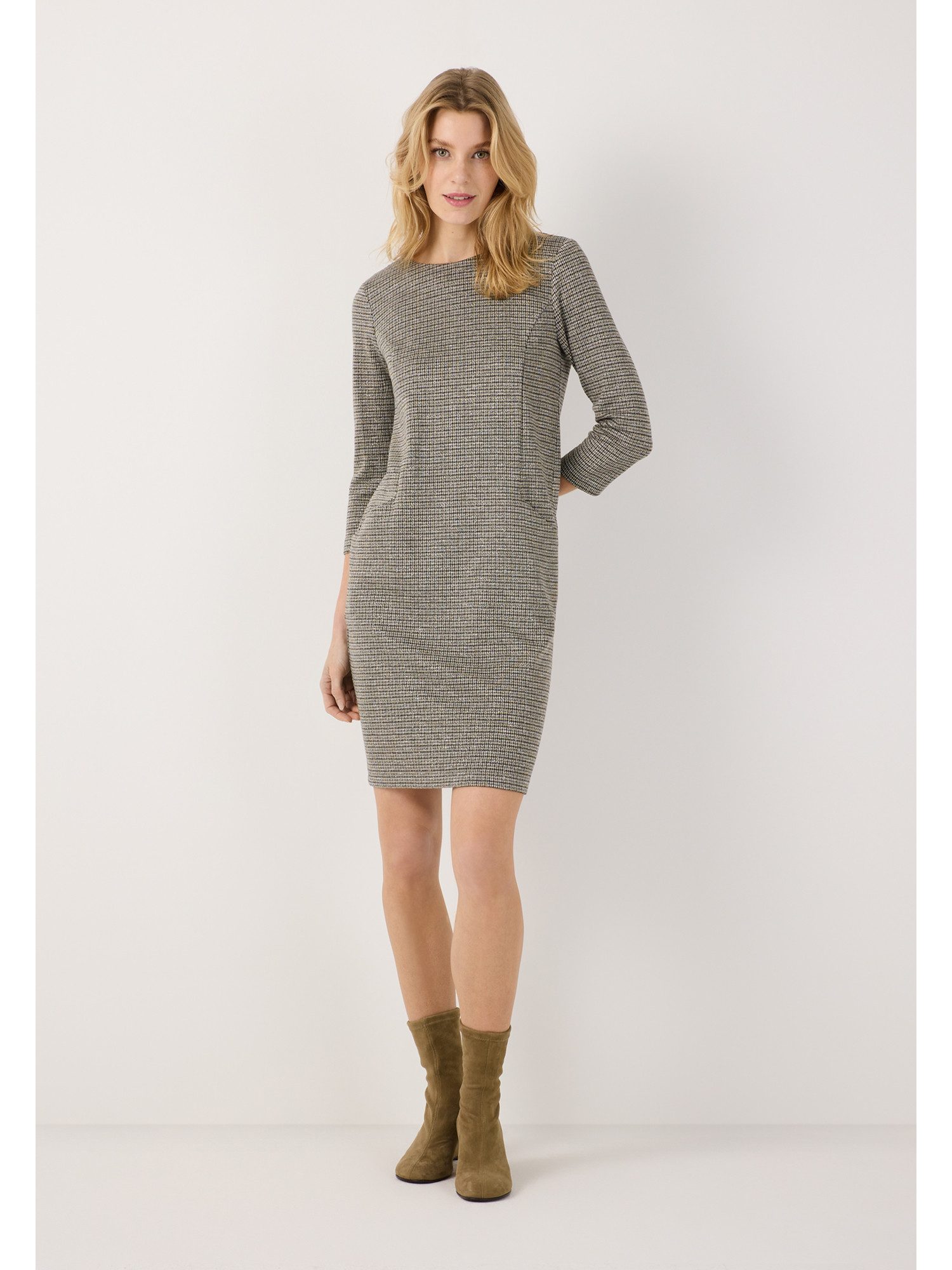 MORE&MORE Jerseykleid schmales, kariertes 3/4-Arm-Jerseykleid