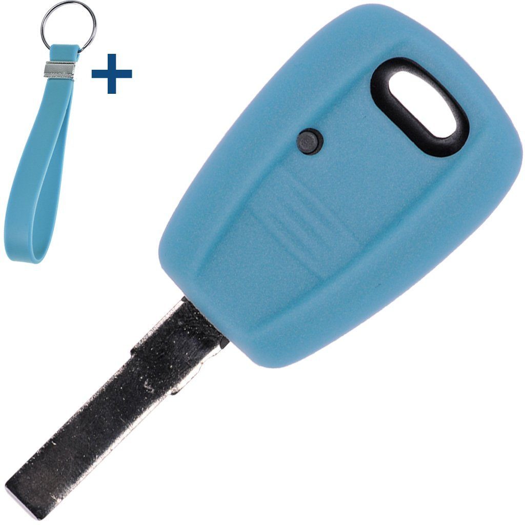 mt-key Schlüsseltasche Autoschlüssel Silikon Schutzhülle mit passendem Schlüsselband, für FIAT Panda Brava Bravo Punto Stilo 1 Tasten Funk Fernbedienung Fluoreszierend Blau
