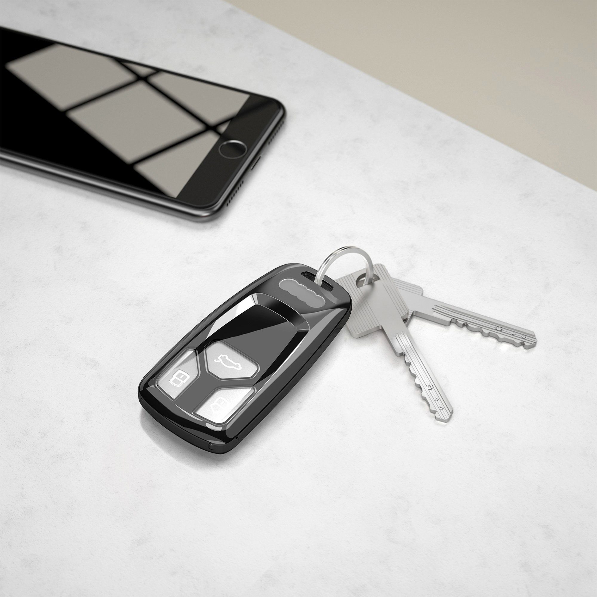 TPU Schlüsselhülle Hülle Marmor kwmobile Cover Schlüsseltasche Design Schutzhülle für Fullbody Autoschlüssel Magnolien Audi,