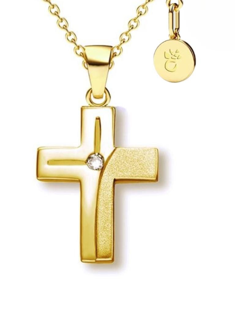 Amoonic Kreuzkette Halskette Mädchen Silber 925 mit Kreuz Anhänger Kommunion und Taufe (individuell anpassbare Halskettenlänge)