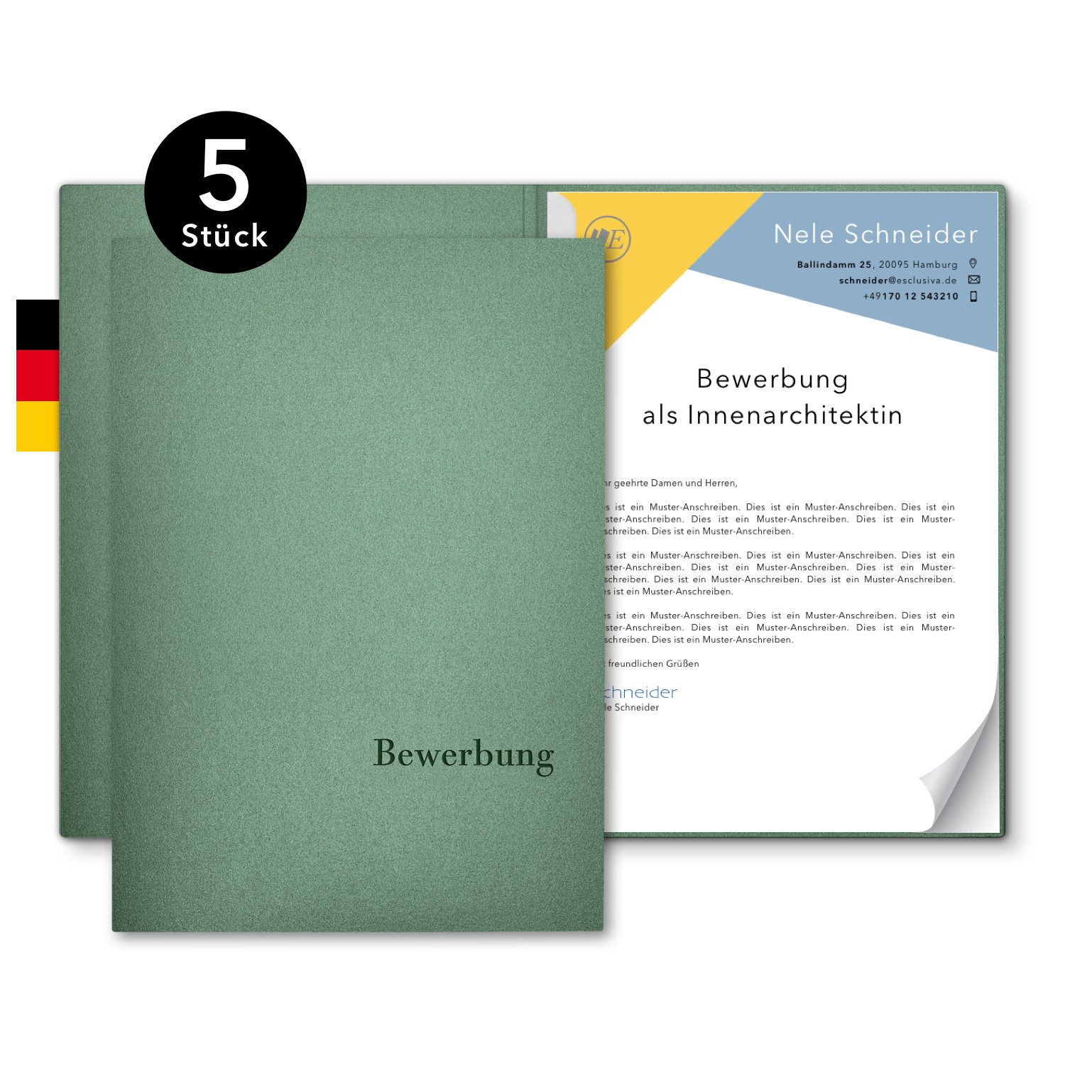 STRATAG Bewerbungsmappe Esclusiva® Classic Metallic - 5 Stück 1-teilig mit 1 Klemmschiene (Set, 5-St., Premium-Qualität mit hochwertiger Prägung Bewerbung), direkt vom Hersteller STRATAG - handgefertigt in Deutschland