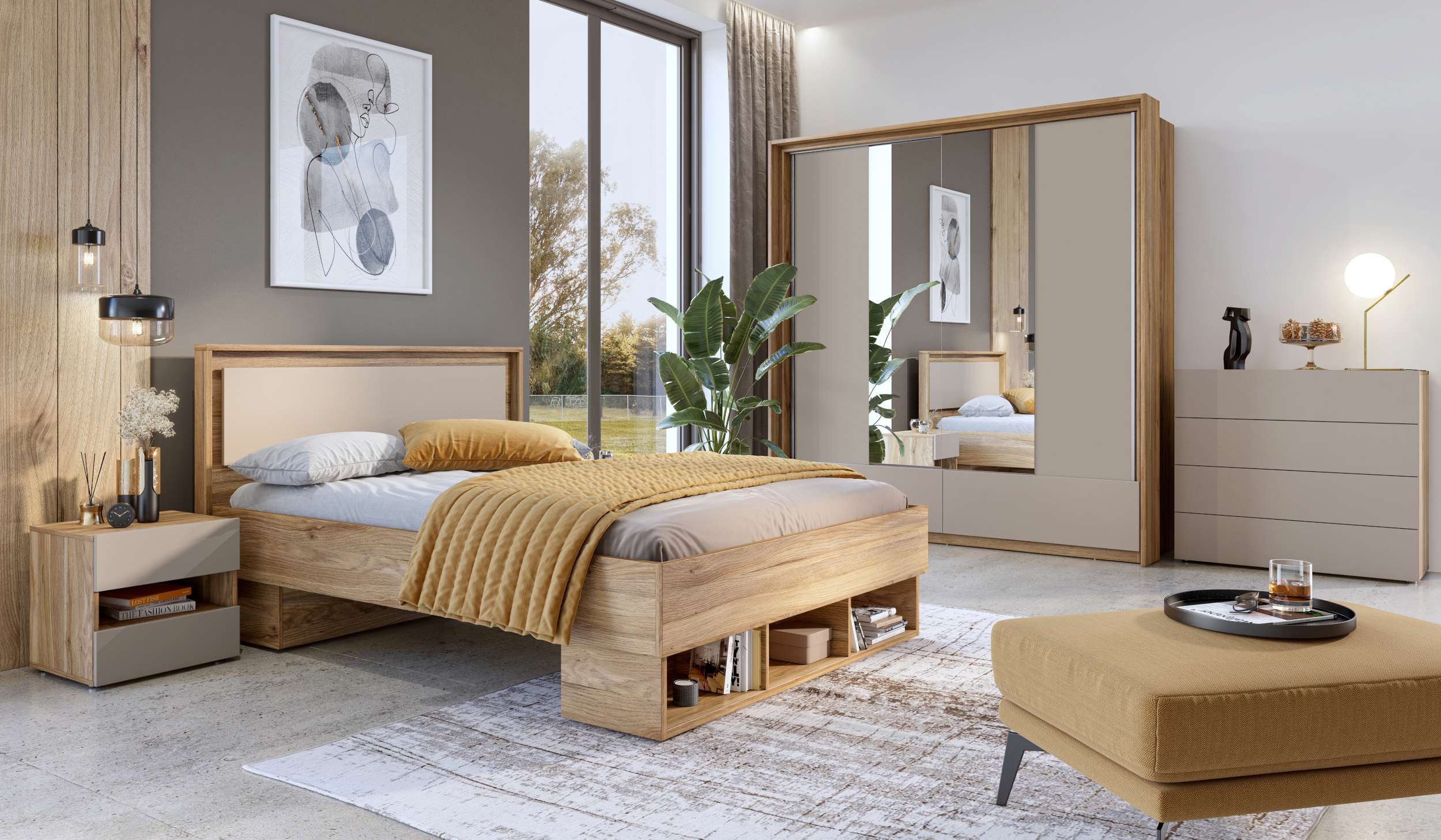 99rooms Schlafzimmer-Set Pressi, (Set (5-St), Komplett Schlafzimmer), mit viel Stauraum, mit Lattenrost, ohne Matratze