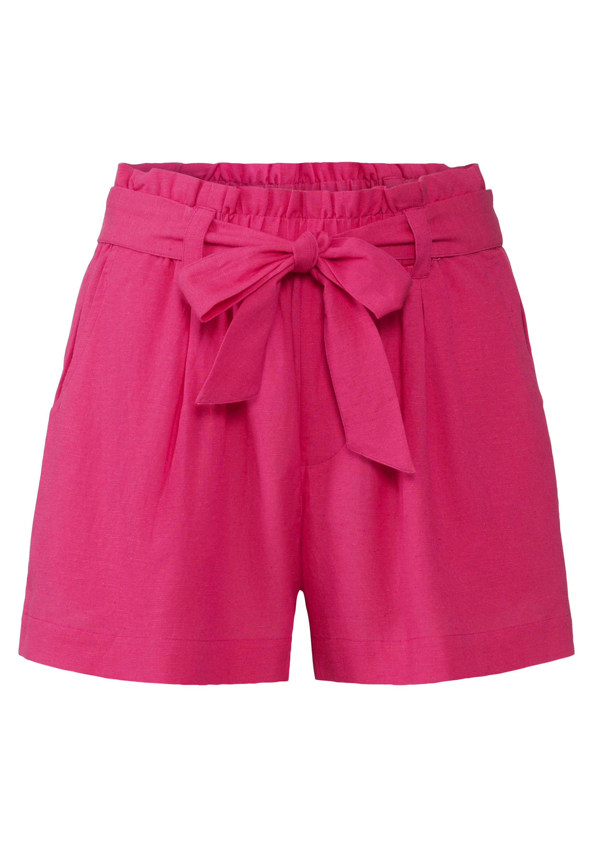 aus LASCANA Leinenmix pink Paperbag-Stil Shorts Bindegürtel) (mit im