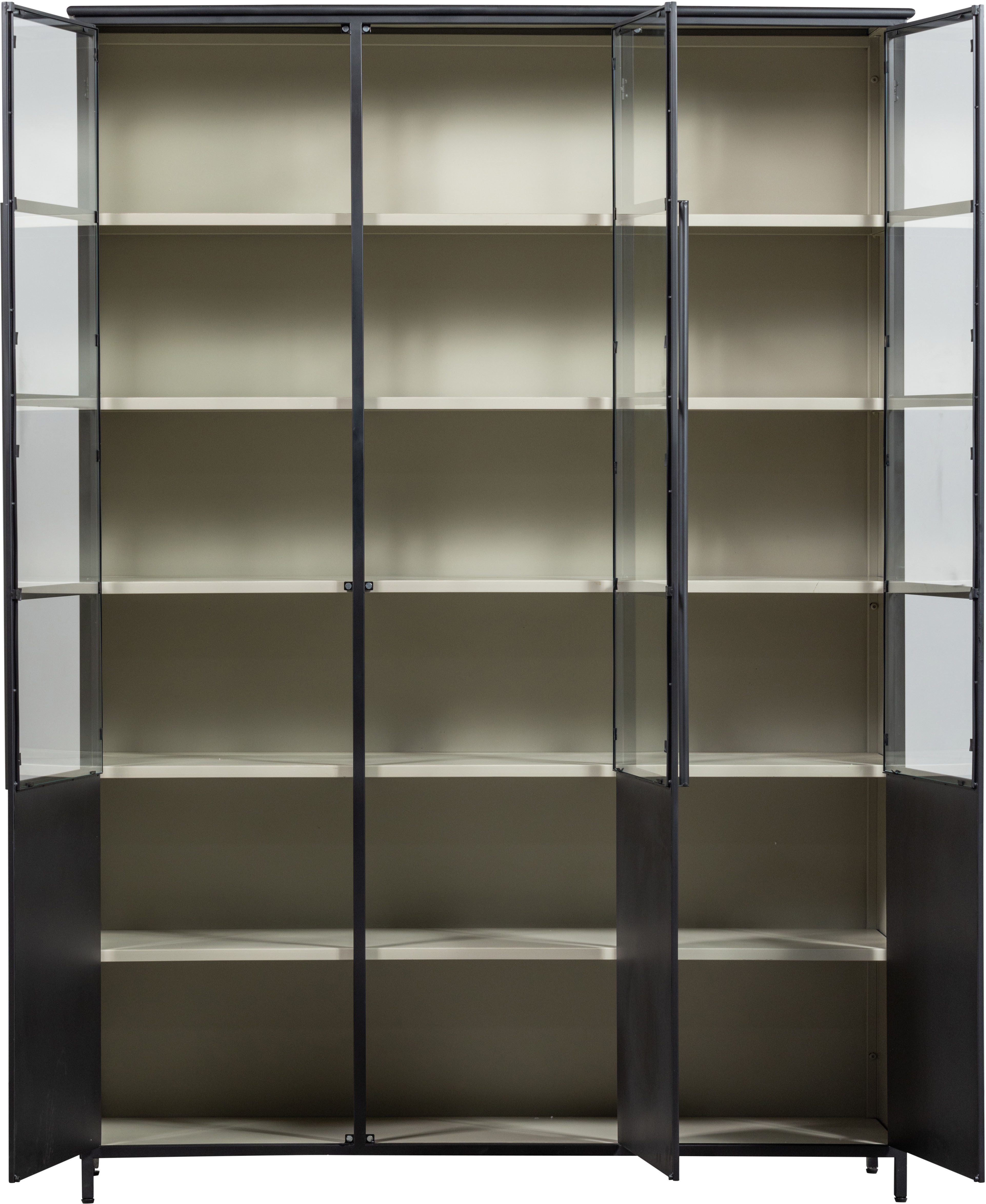WOOOD Vitrine Exhibit Metall pulverbeschichtet mit Glastüren H 200 x B 140 x D 42 cm Tragkraft 20 kg pro Boden, einfach zu montierbar, pfleigleicht – Bild 4 von 5