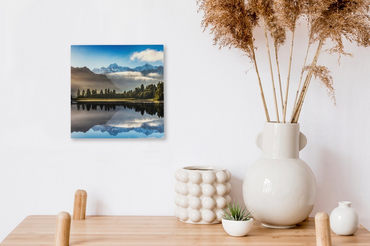 Leinwandbild Berg, Wohnzimmer Neuseeland Reflexion (1 St), OneMillionCanvasses® Bilder - für Leinwand - Schlafzimmer