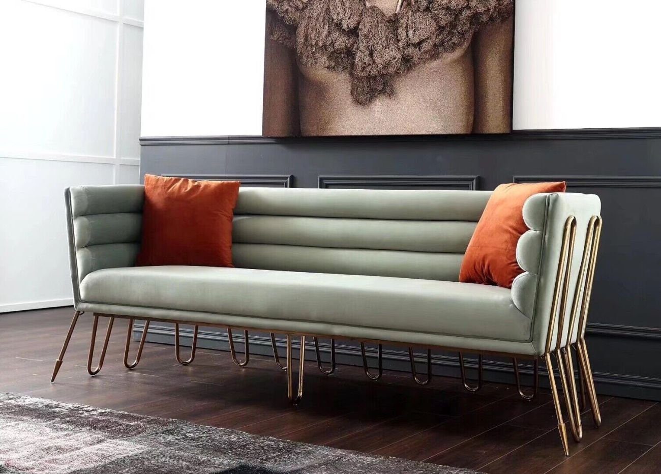 JVmoebel 3-Sitzer Designer Sitzer 3er Leder Metall Drei Stoff, Polster Couch in Sofa Europe Sitz Made