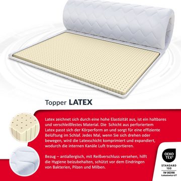 Topper LATEX 90x200, 140x200, 180x200 cm & weitere Größen, FDM, 2 cm hoch, (komfortable, Matratzentopper), mit Reißverschluss, beidseitig nutzbar