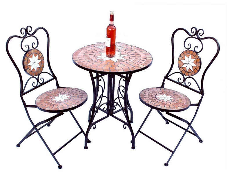 DanDiBo Gartenmöbelset Sitzgruppe Merano 12001-2 Gartentisch + 2 Stk. Gartenstuhl aus Metall Mosaik