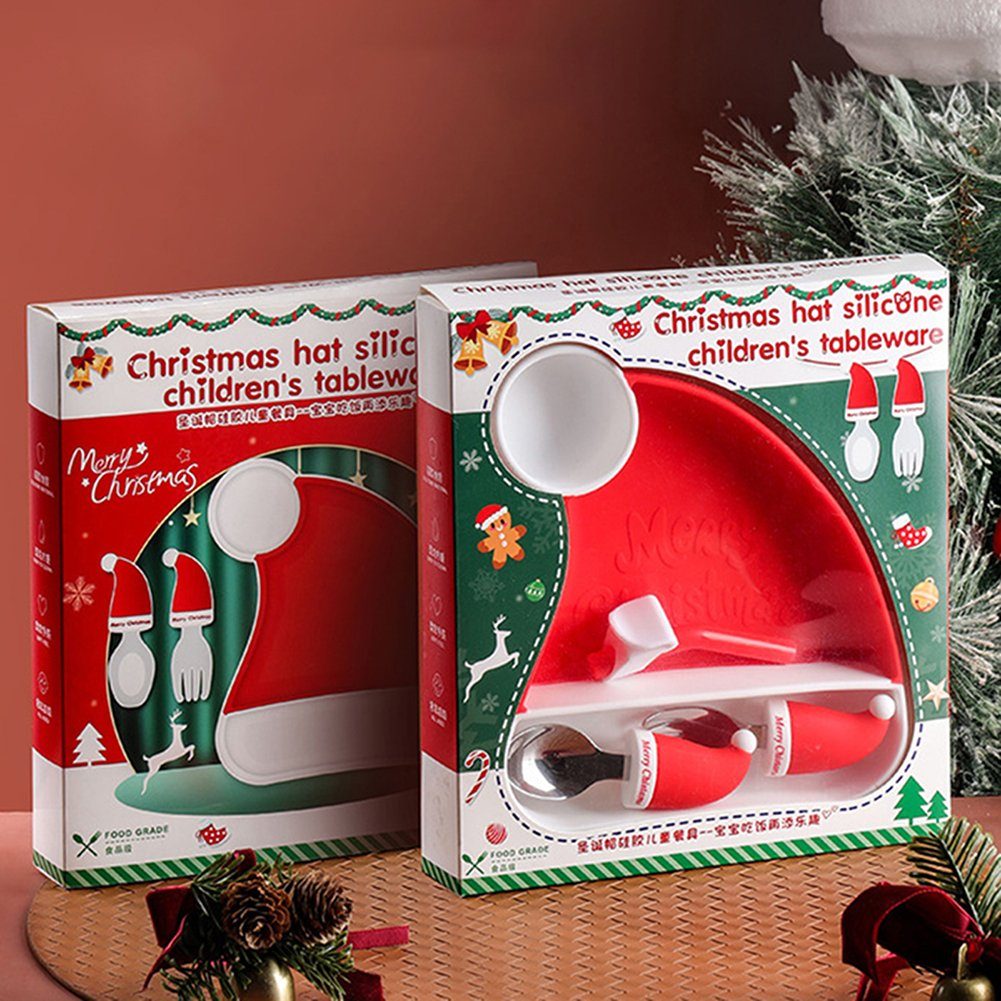 5-teiliges/6-teiliges Kindergeschirr-Set Blusmart Weihnachtsmütze Kleinkind-Teller-Set Mit