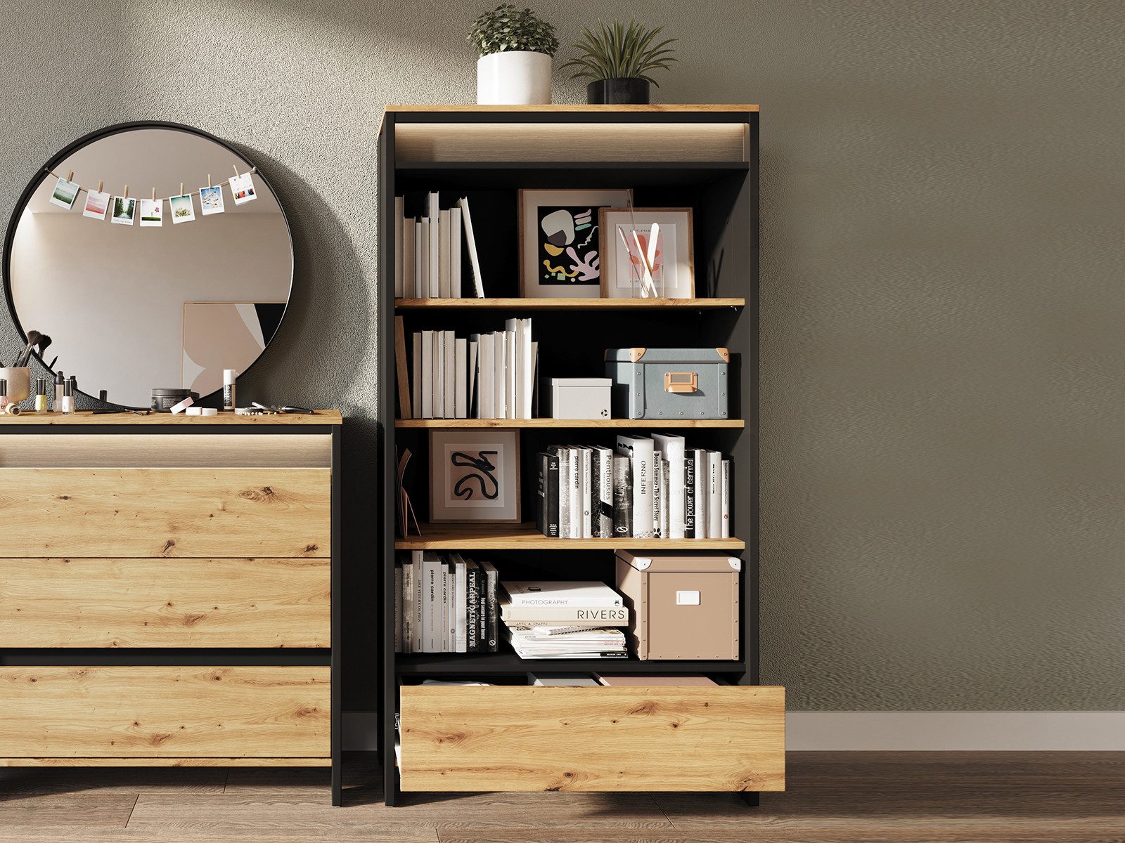 Compleo Bücherregal mit Schublade und LED-Beleuchtung LIMA, Modern design