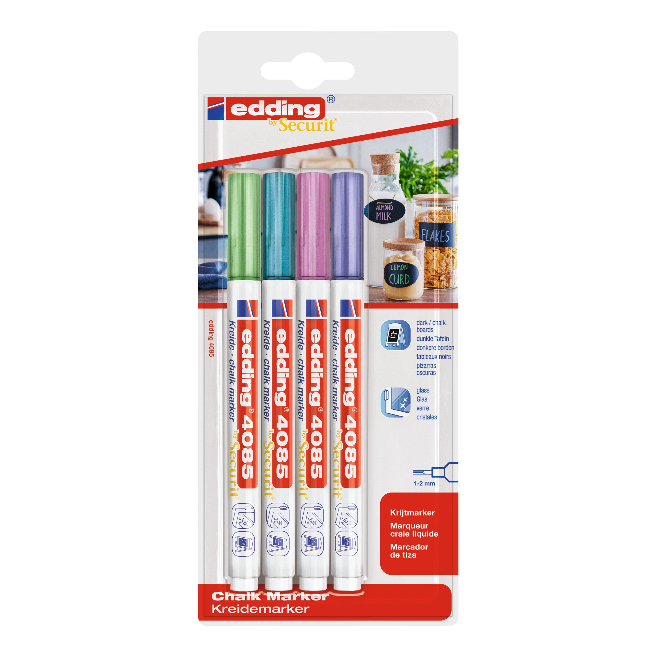 edding Kreidemarker 4085, 1-2 mm, hohe Deckkraft, 4er-Set