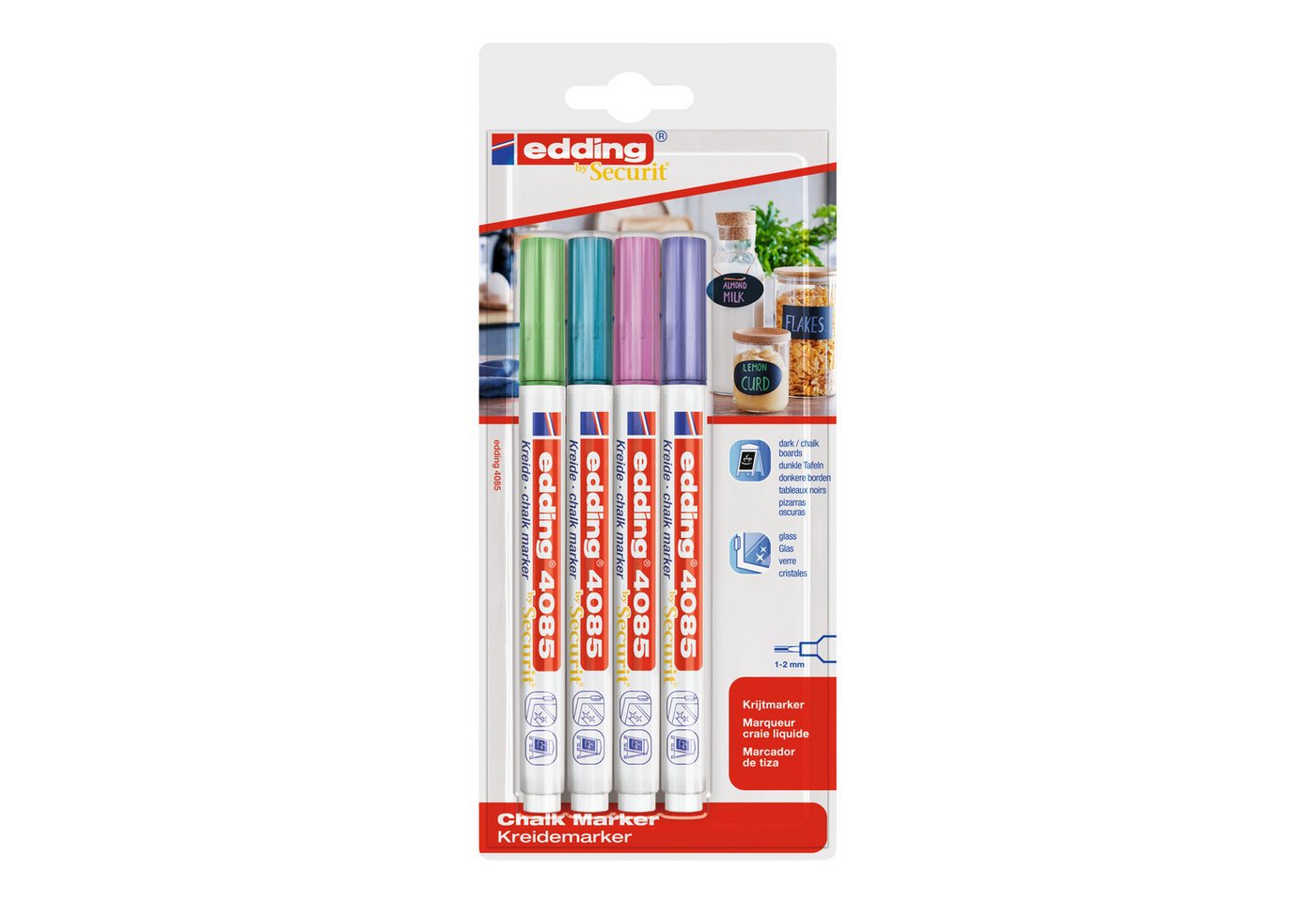 Thumbnail - edding Kreidemarker 4085, 1-2 mm, hohe Deckkraft, 4er-Set