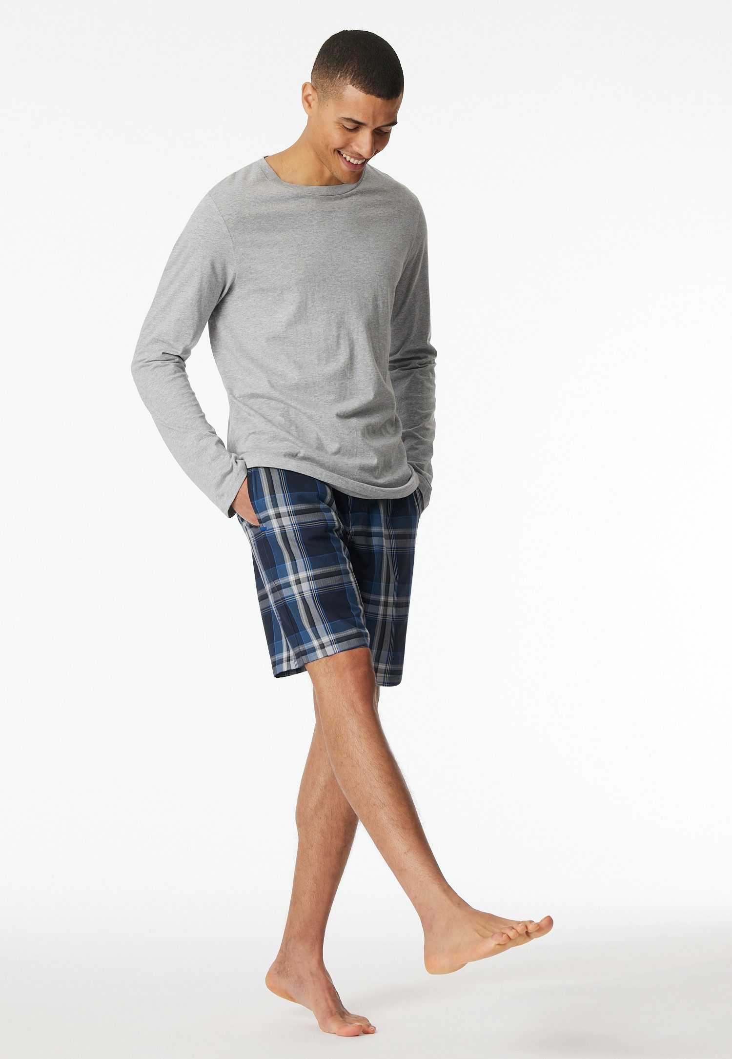 Schiesser Pyjamashorts Mix + Relax kariert, Gummizug, Bindeband