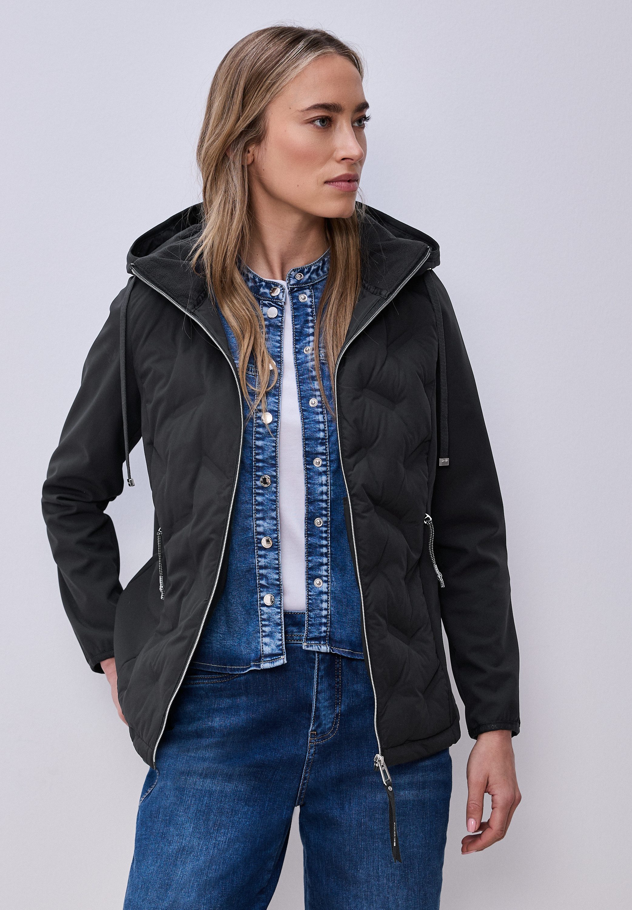 STREET ONE Steppjacke mit Kapuze und Strukturmix