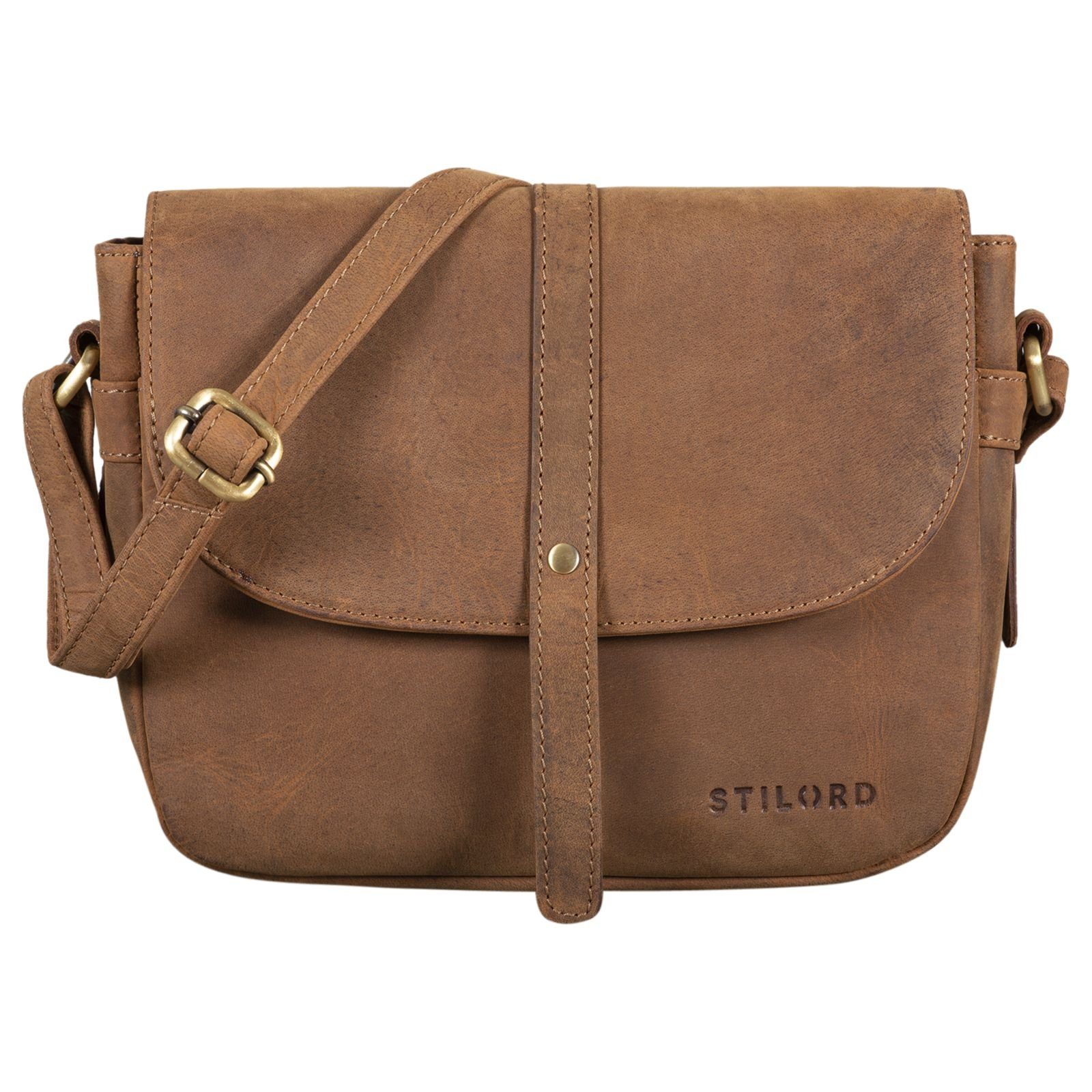 STILORD Handtasche "Kira" Umhängetasche Frauen Leder Vintage tan - dunkelbraun