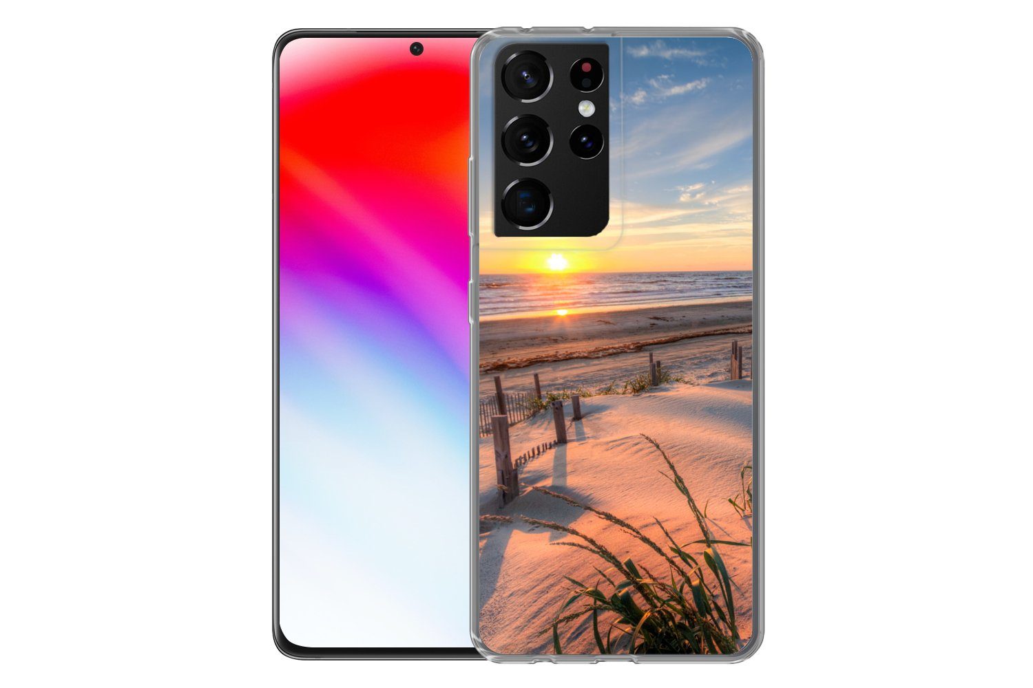 MuchoWow Handyhülle für Samsung Galaxy S21 Ultra Strand - Meer - Düne - Sonnenuntergang -, Phone Case, Silikon, Schutzhülle Dünn