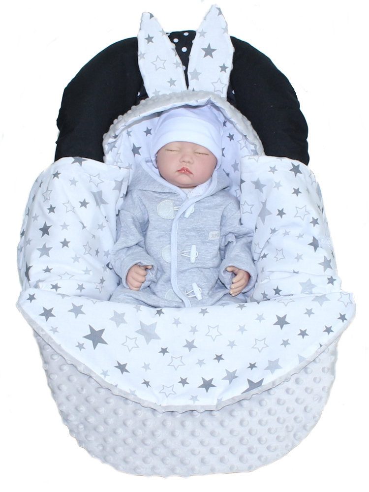 Einschlagdecke Baby mit Kapuze für Babyschale Fußsack Minky, Primawela