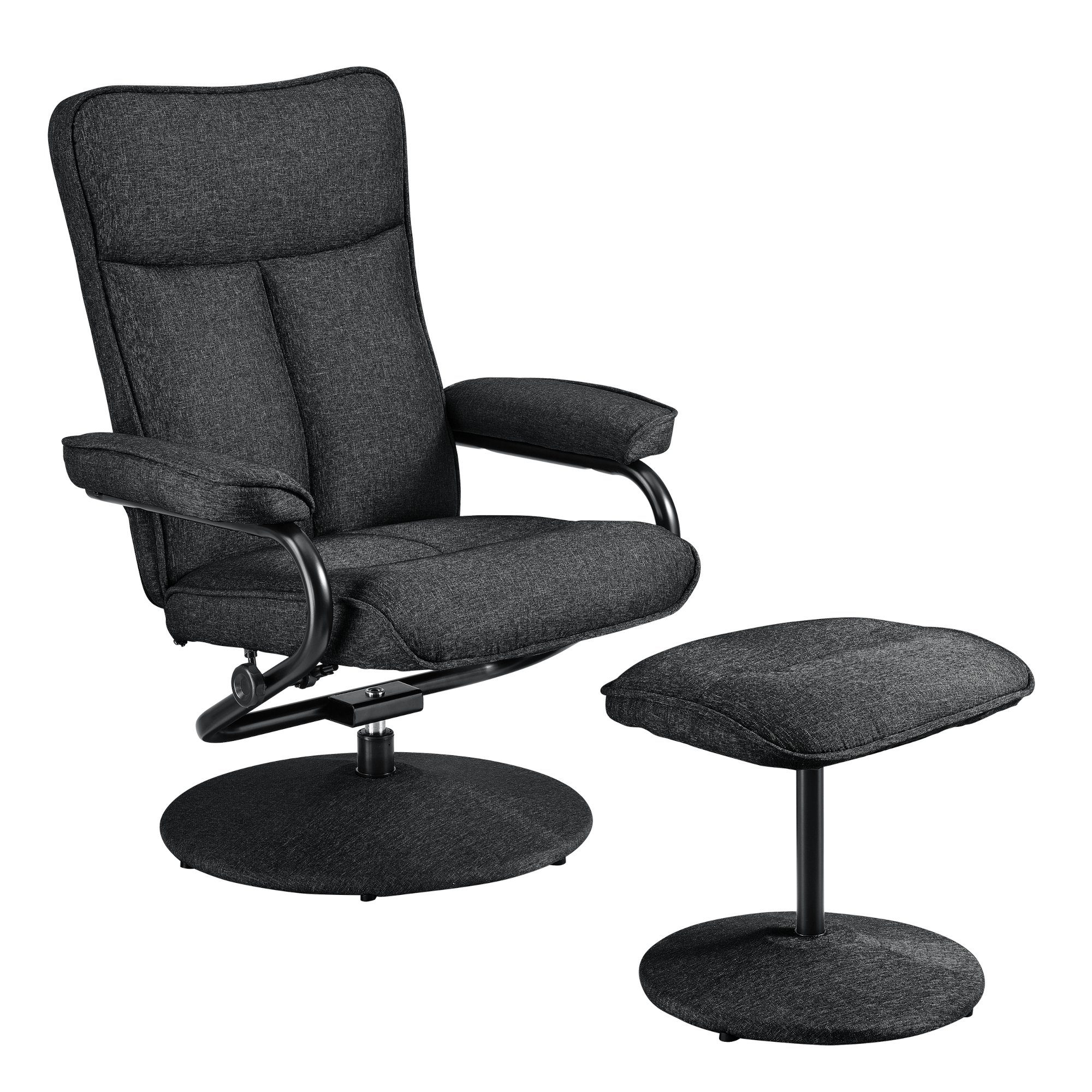 en.casa Relaxsessel, »Lohja« Sessel mit Fußhocker Stoff Schwarz