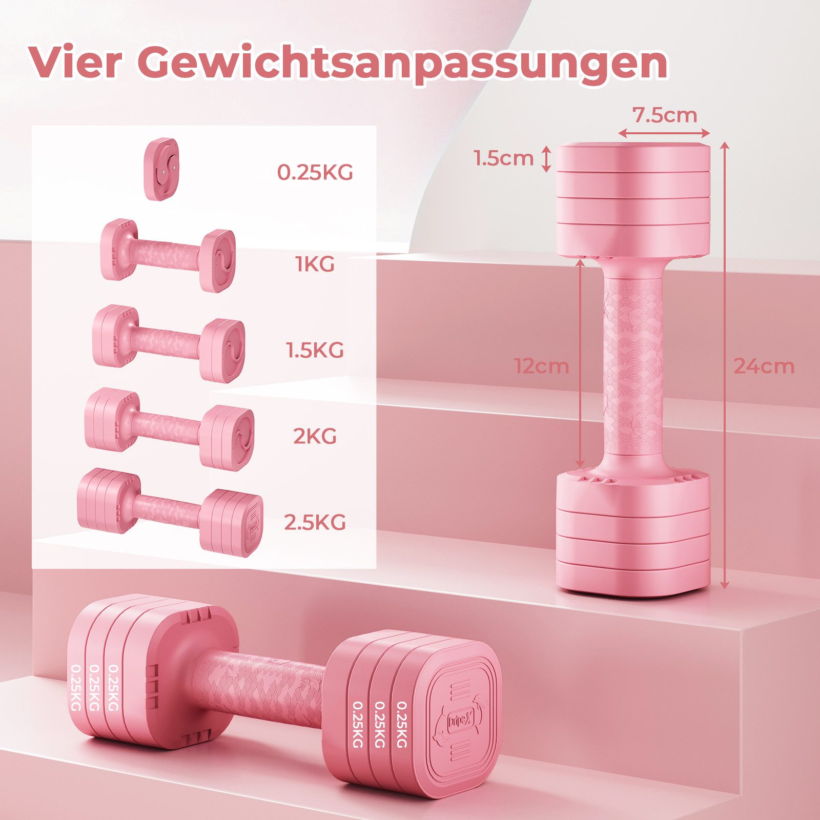 Dripex Hantel-Set verstellbare Hanteln Set 2er 2,5kg/5kg, justierbare 6 Hantelplatten