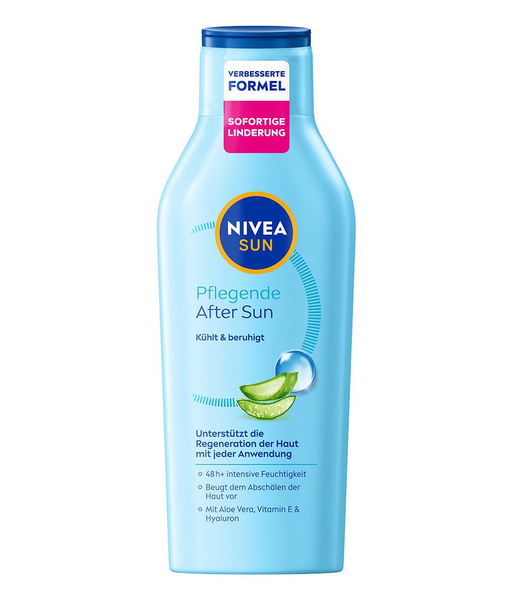 Nivea Sun After Sun-Lotion 2 x 400ml 48h+ Feuchtigkeit Kühlend Hyaluron, 2-tlg., mit Bio-Aloe Vera, Vitamin E und Hyaluron