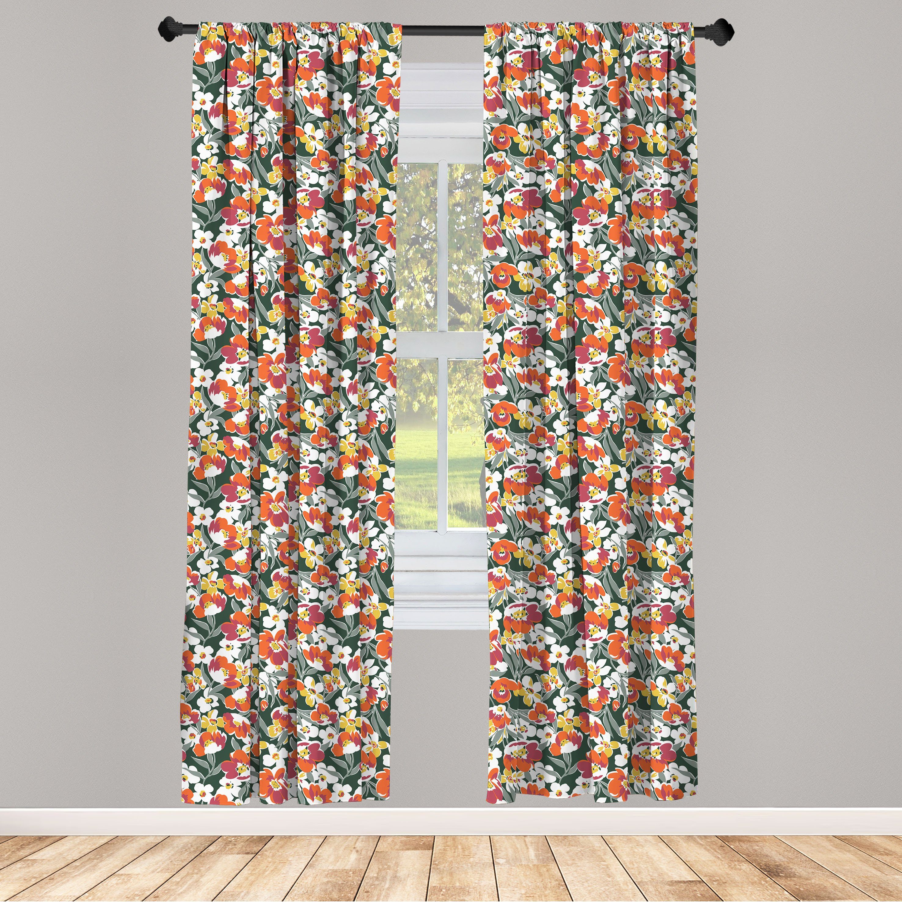 Gardine Vorhang für Wohnzimmer Schlafzimmer Dekor, Abakuhaus, Microfaser, Blumen Vintage Natur Vibrant