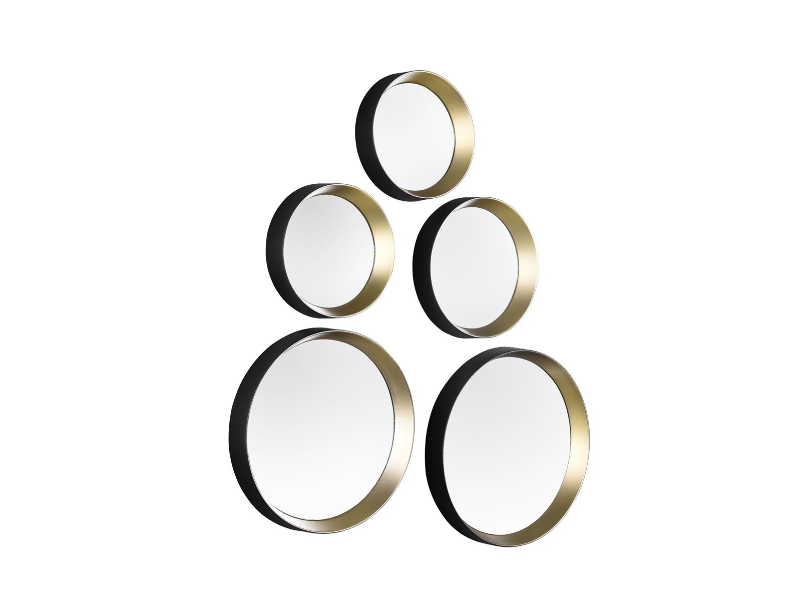 MIRRORS AND MORE Dekospiegel (5-St), ausgefallene Klebe-Spiegel rund Magnet-Befestigung Rahmen Schwarz Gold