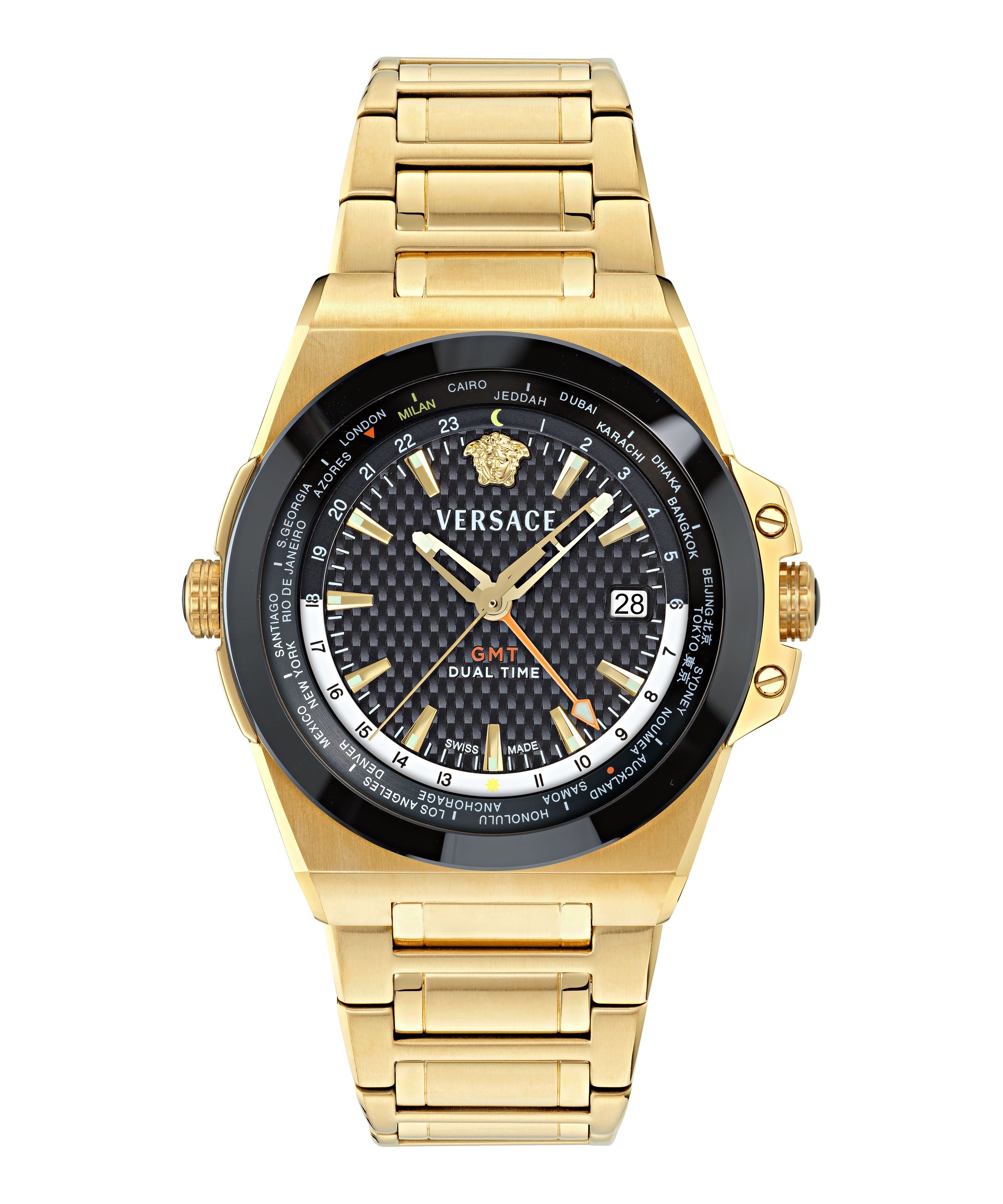 Versace Quarzuhr GRECA REACTION GMT VE8Y00426, Armbanduhr, Herrenuhr, Swiss Made, Edelstahlarmband, analog, Tag